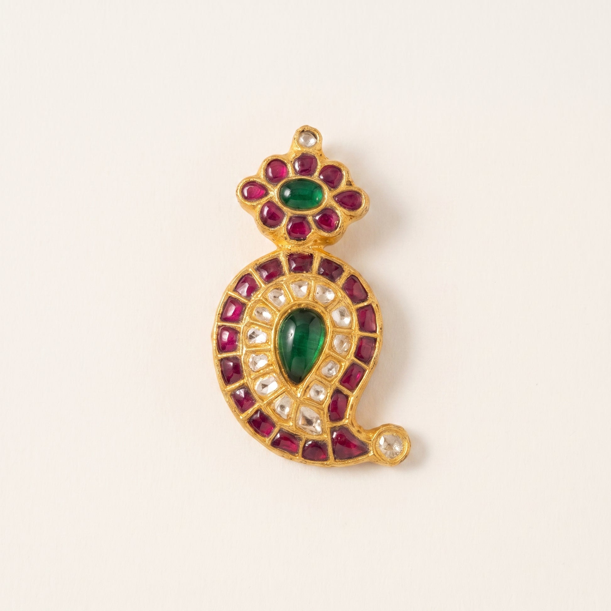 Handcrafted 22kt Gold Mango Leaf Pendant with 2 Carat Certified Syndicate Polki in Mango and Leaf Motif Thapa Work