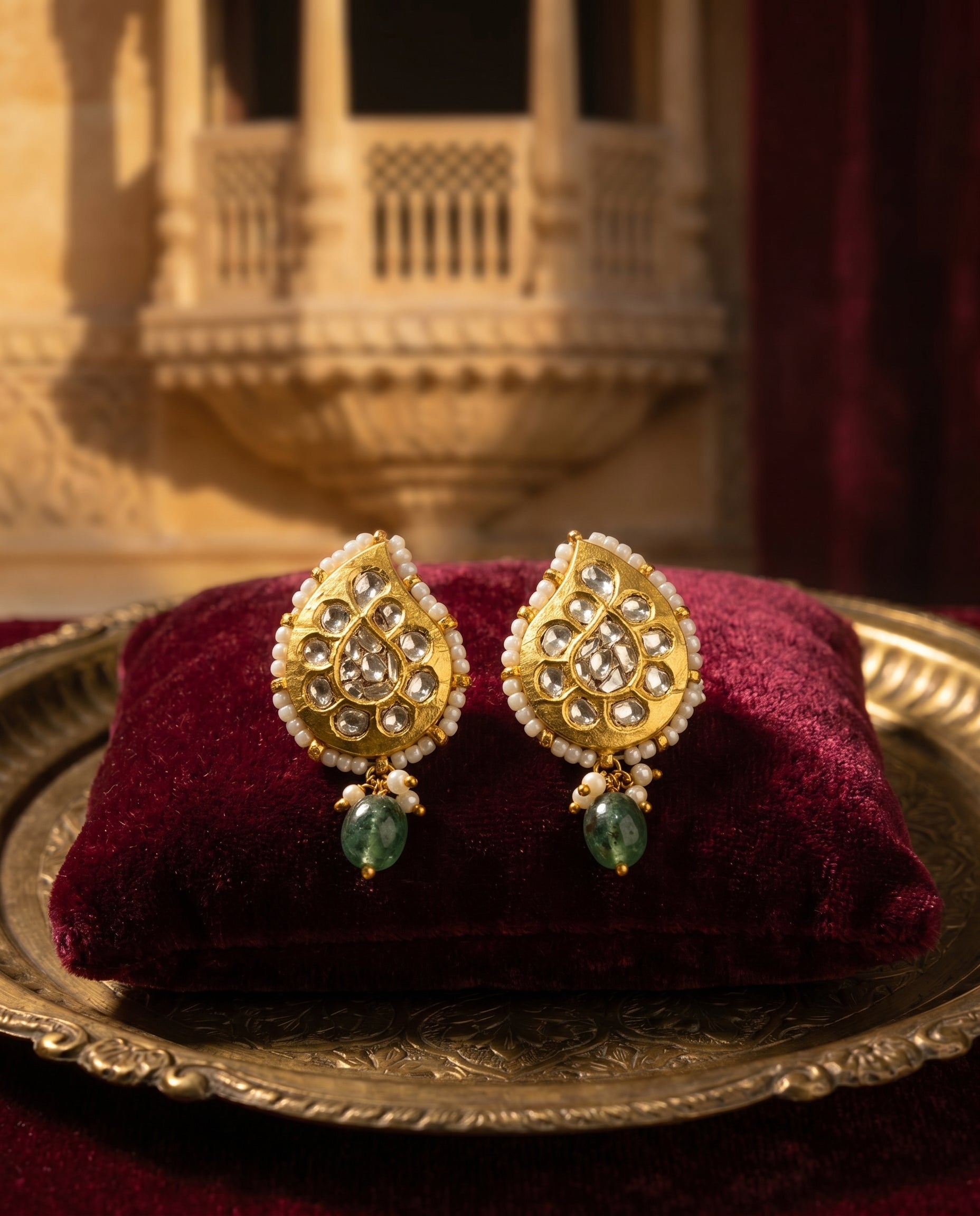Jharoka Pear shaped earrings | Vama Gears