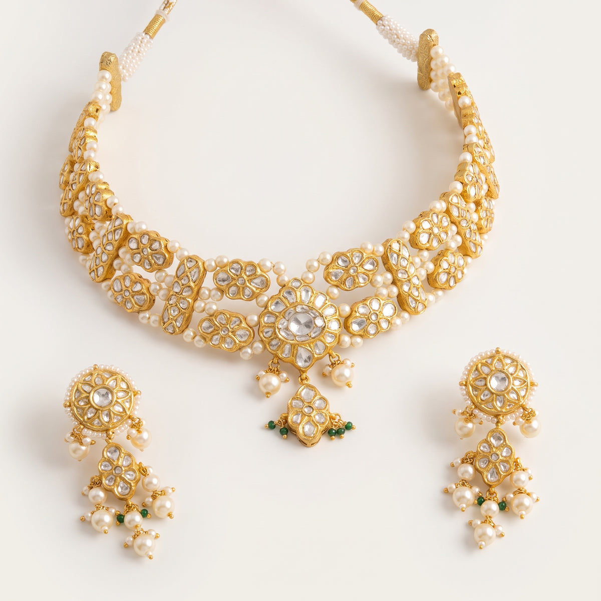 Handcrafted 22kt Gold Hiranya Choker Set with 9 Carat Certified Syndicate Polki in Thapa Work