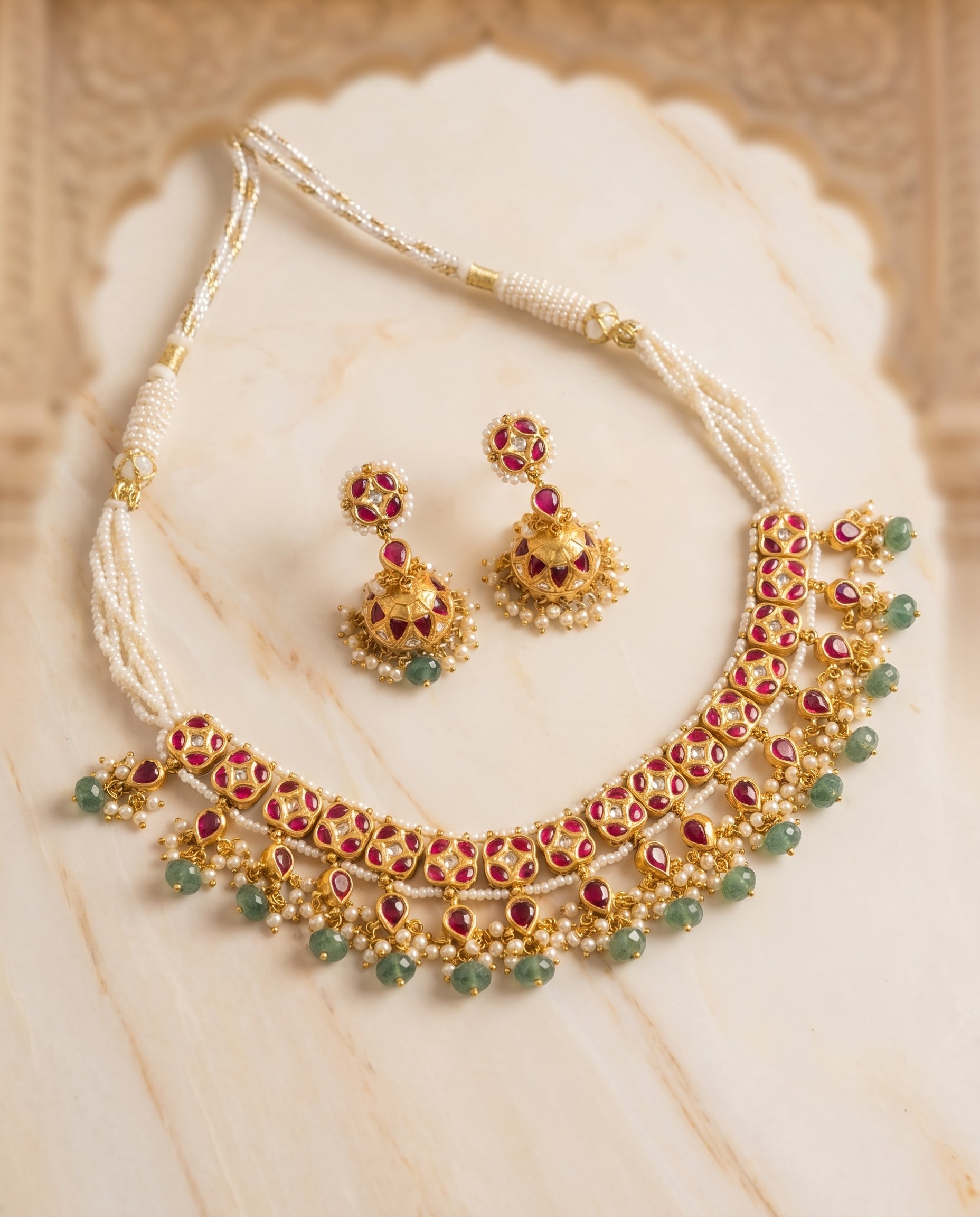 Jharoka Red set necklace | Vama Gears