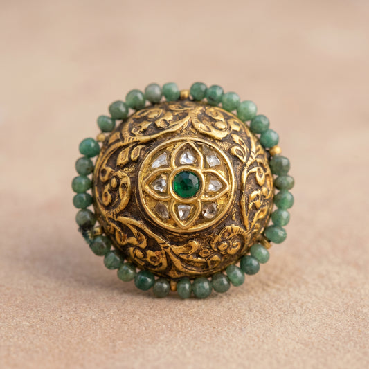 Jharoka Antique intricate ring with gold band | Vama Gears