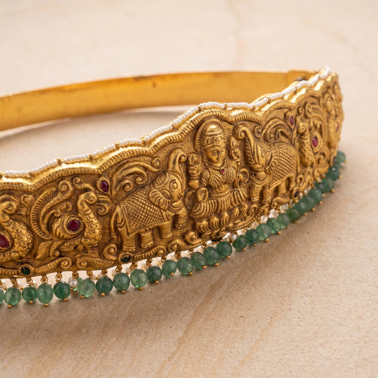 Handcrafted 22kt 916 Hallmarked Gold Temple Belt Kamarband Waist Ornament with Temple Motifs in Thapa Work