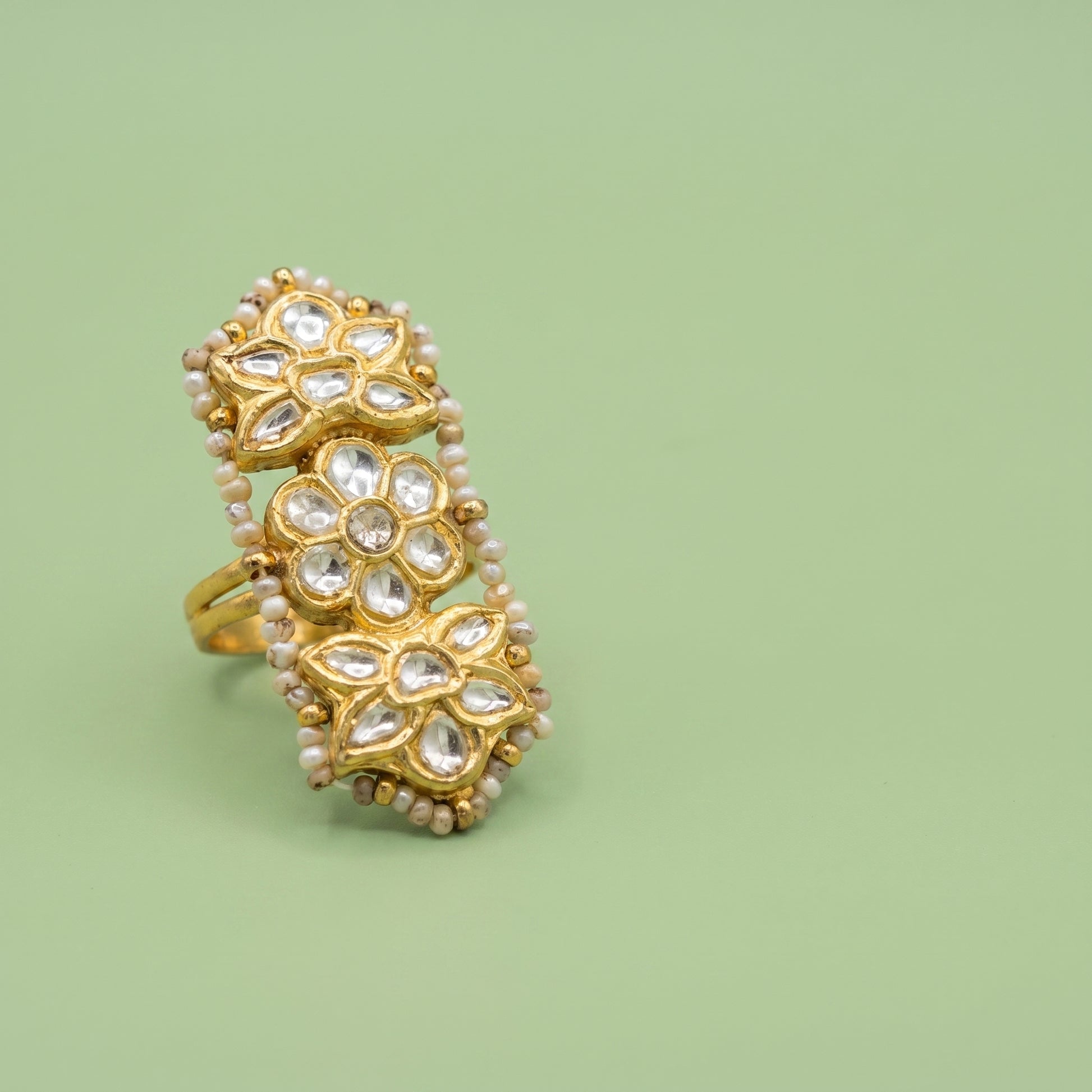 Jharoka Triple flower ring | Vama Gears