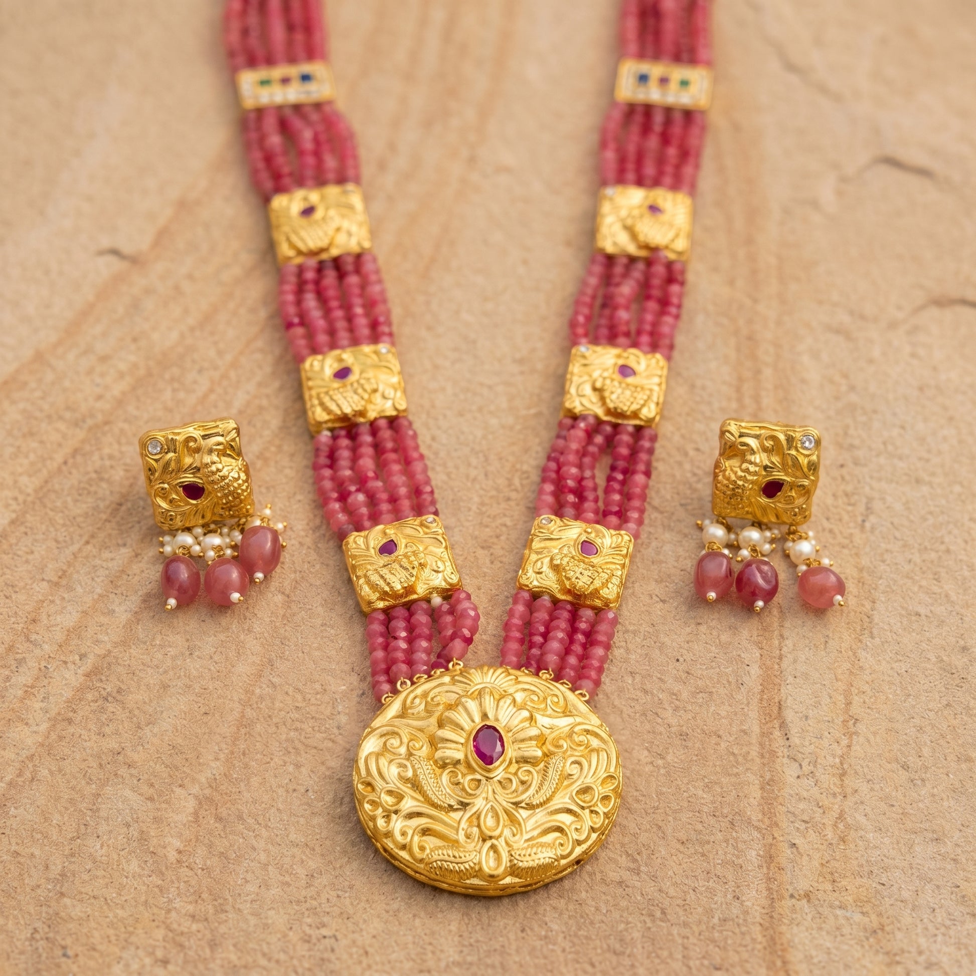 Jharoka Pink round haar set | Vama Gears