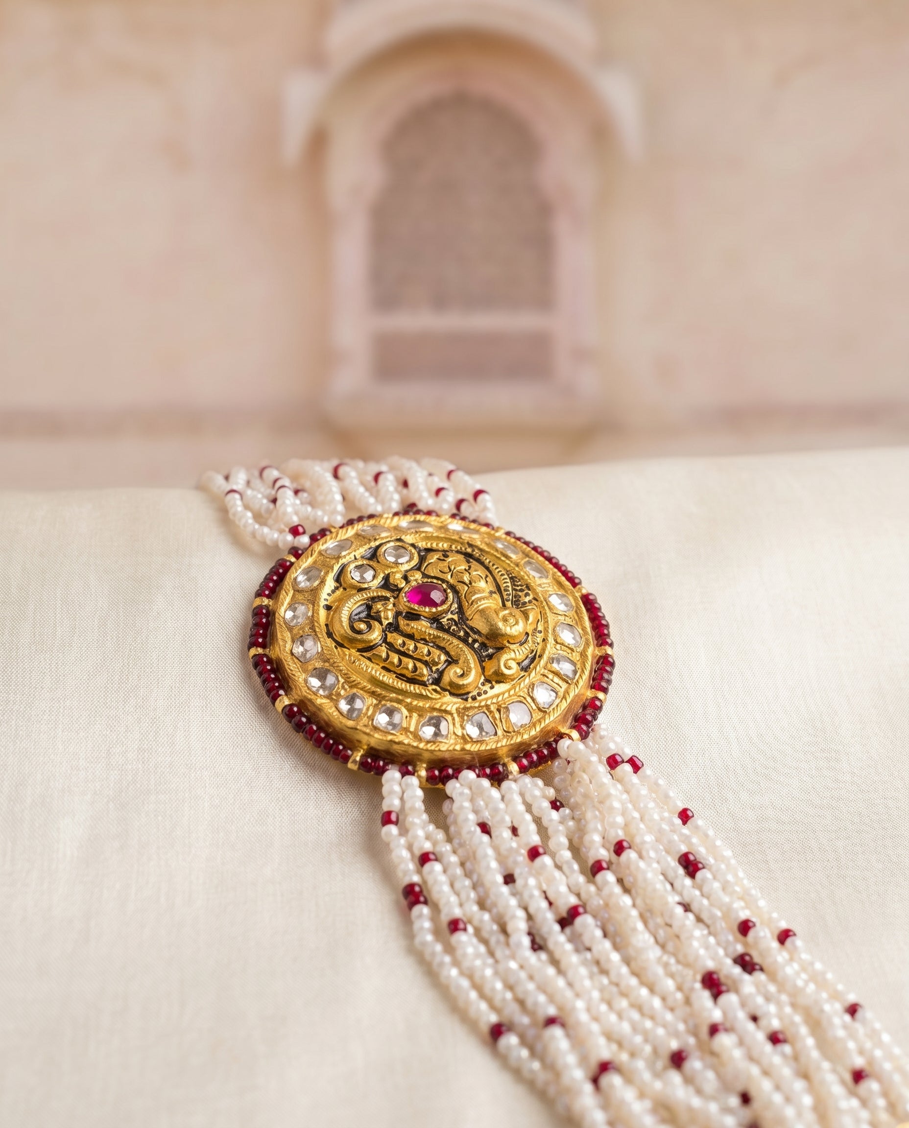 Jharoka Peacock bracelet cum choker | Vama Gears