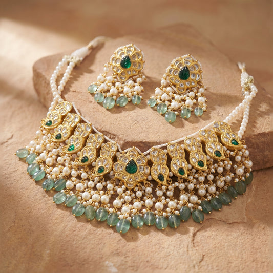Jharoka Green drops choker set | Vama Gears