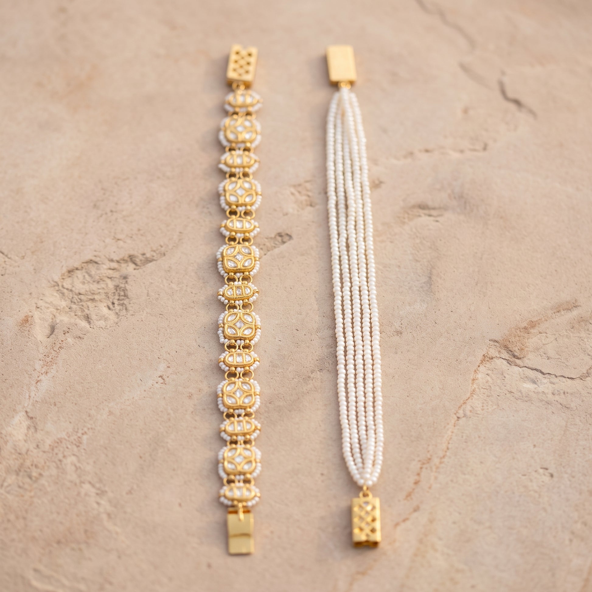 Handcrafted 22kt Gold Bracelet cum Choker with 2 Carat Certified Syndicate Polki in Versatile Thapa Work