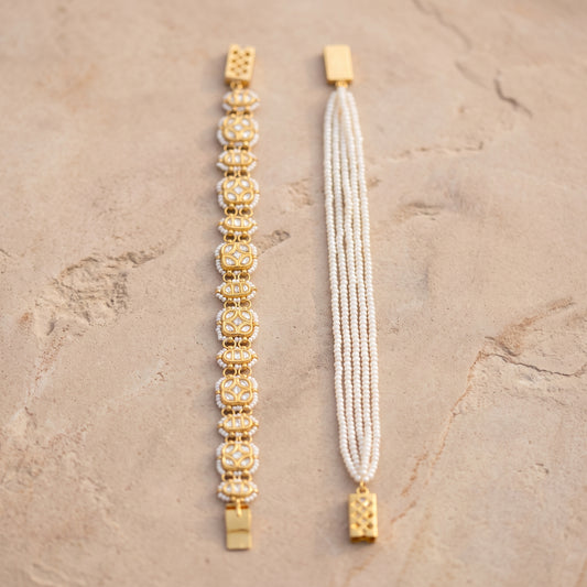 Handcrafted 22kt Gold Bracelet cum Choker with 2 Carat Certified Syndicate Polki in Versatile Thapa Work