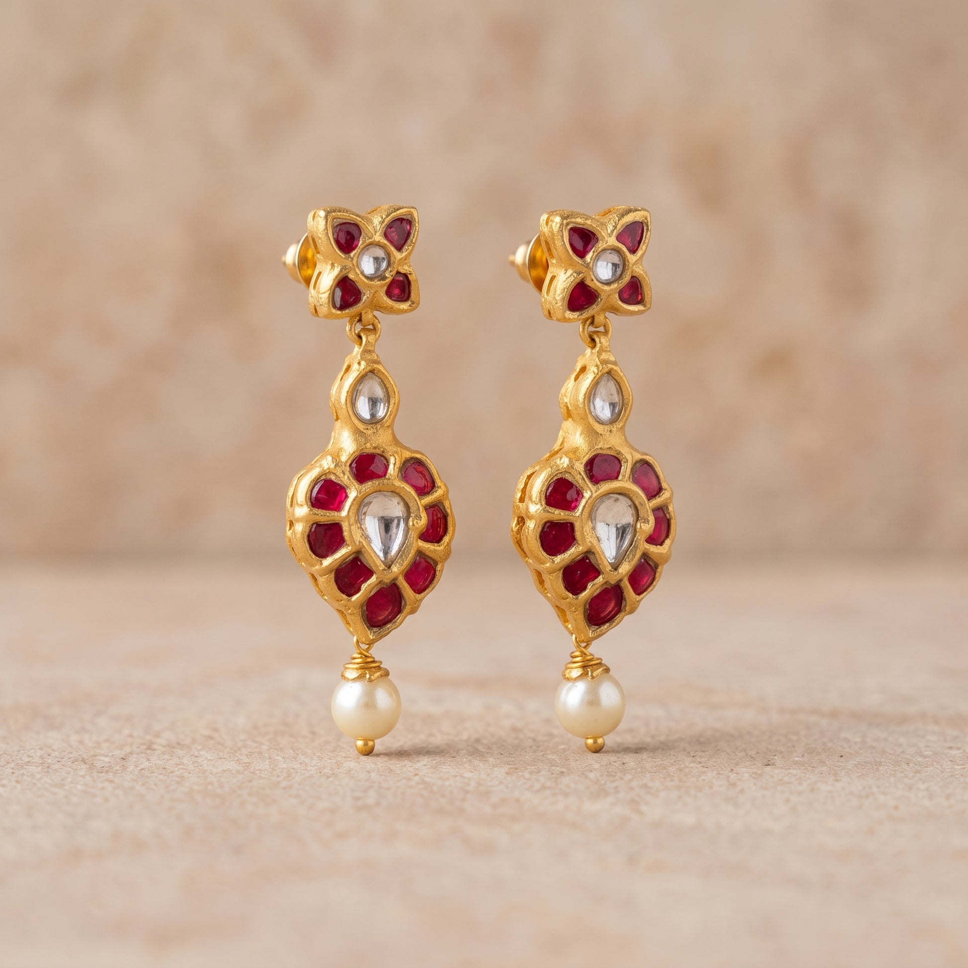 Handcrafted 22kt Gold Mango Earrings with Certified Syndicate Polki in Traditional Mango Keri Motif Thapa Work