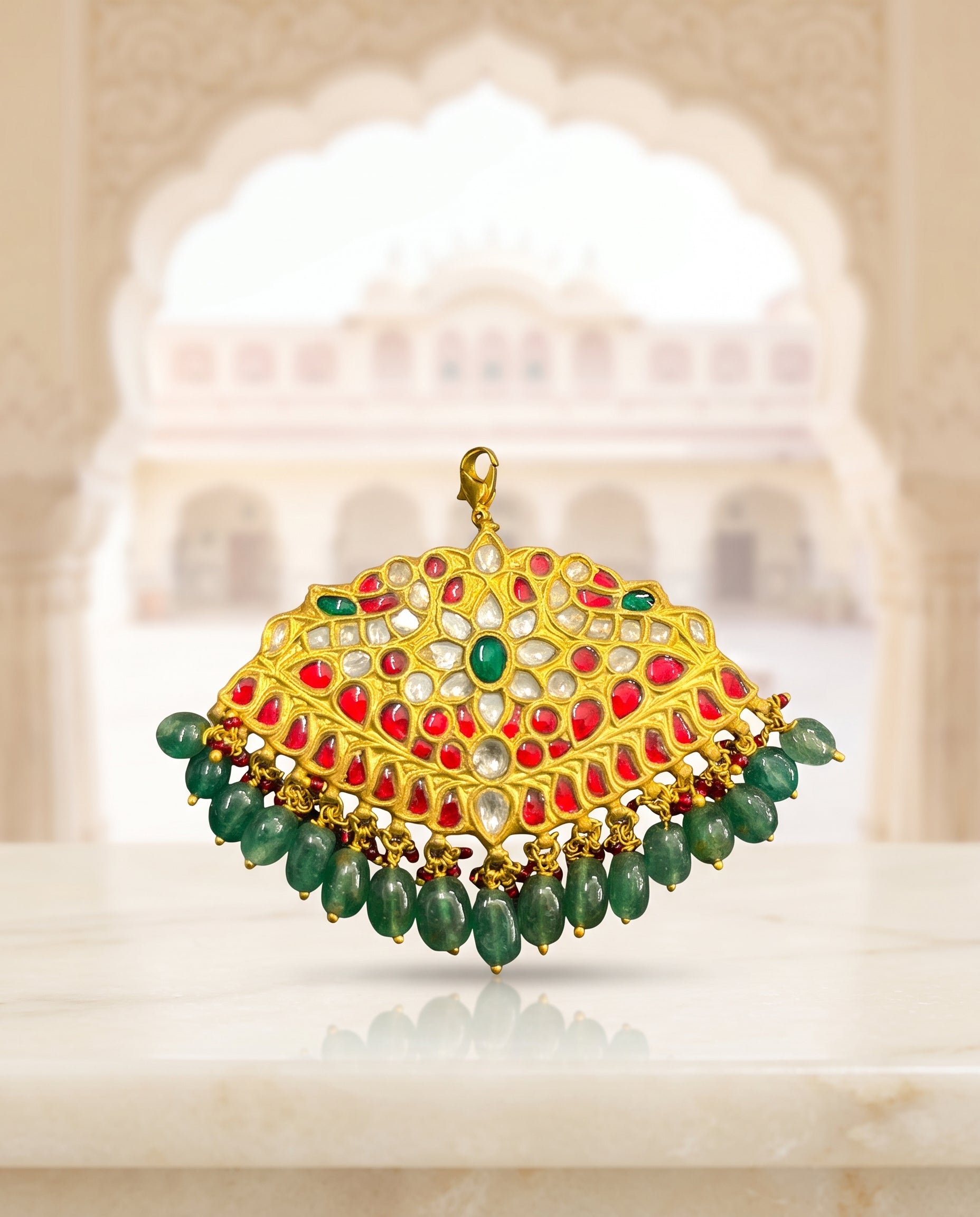 Handcrafted 22kt Gold Mango Pendant with 3 Carat Certified Syndicate Polki in Traditional Mango Keri Motif Thapa Work