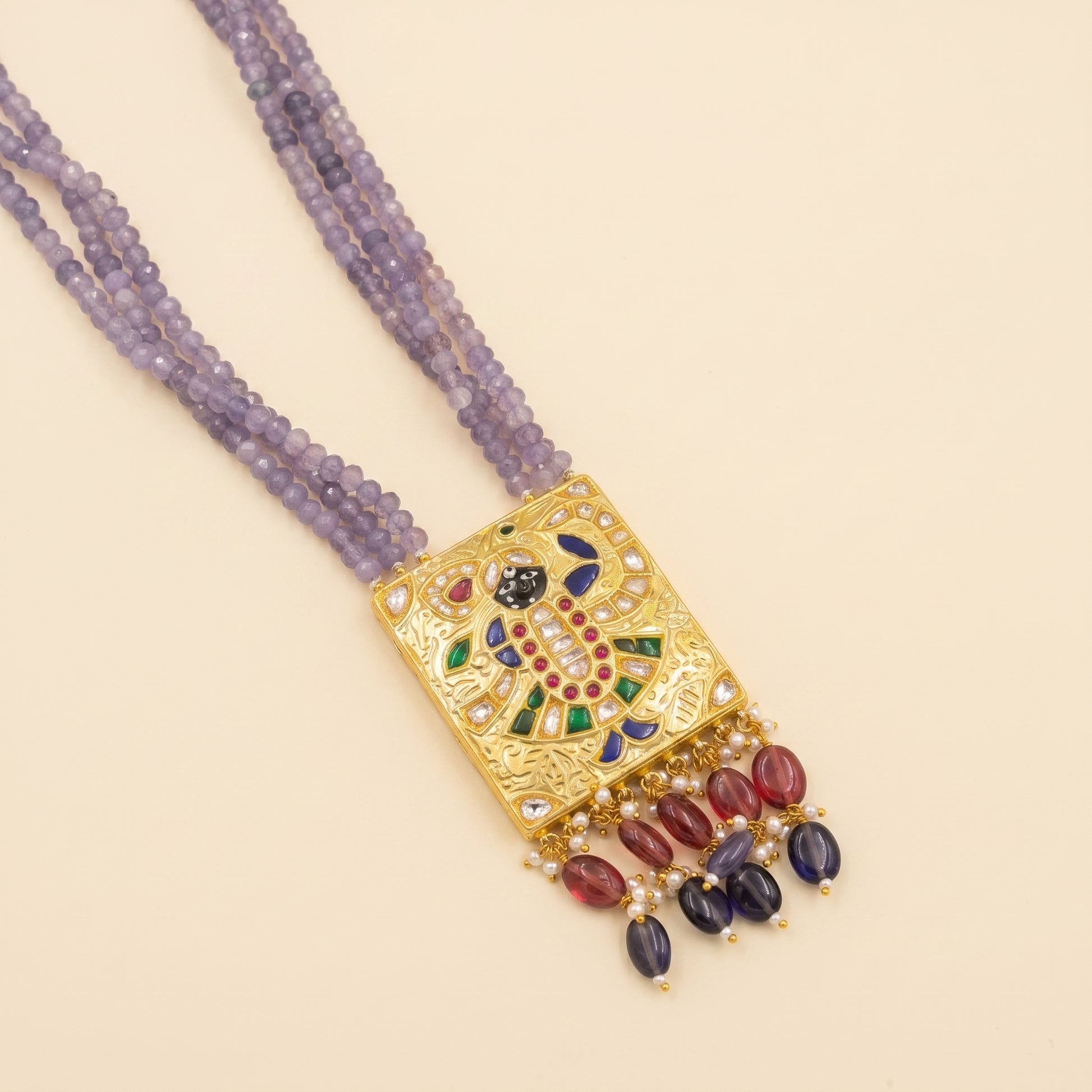 Handcrafted 22kt Gold Shreenathji Pendant with 3 Carat Certified Syndicate Polki in Devotional Thapa Work