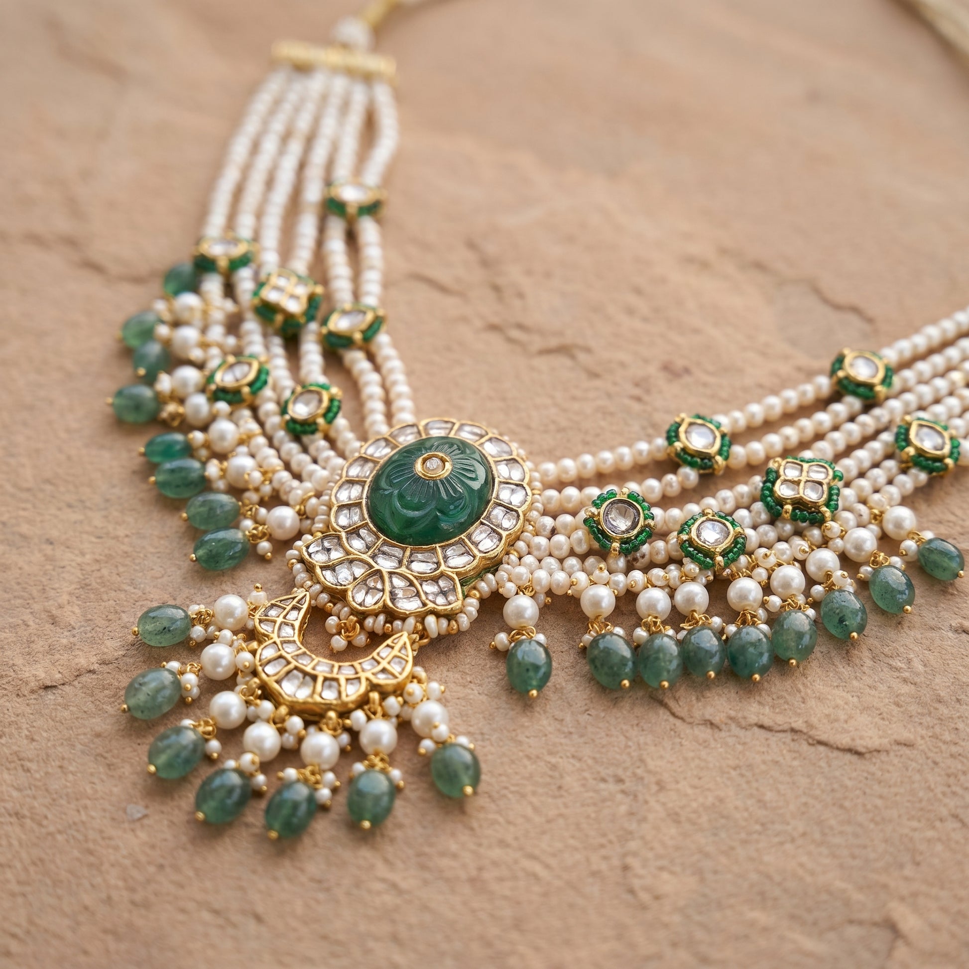 Jharoka Green necklace | Vama Gears