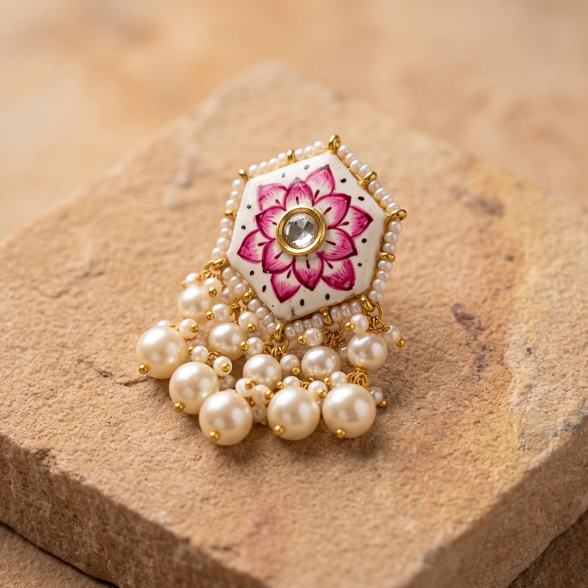 Handcrafted 22kt Gold White Meenakari Studs with 2 Carat Certified Syndicate Polki and White Meenakari Enamel Work in Thapa Work