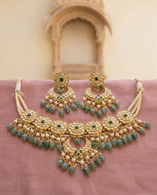 Jharoka Squoval chandbaali set | Vama Gears