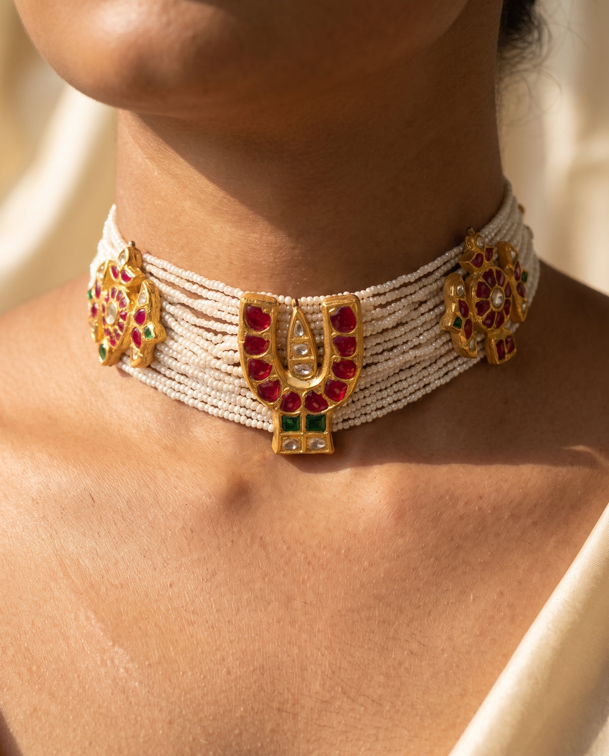 Handcrafted 22kt Gold Balaji Choker with Balaji Motif and 4 Carat Certified Syndicate Polki in Thapa Work