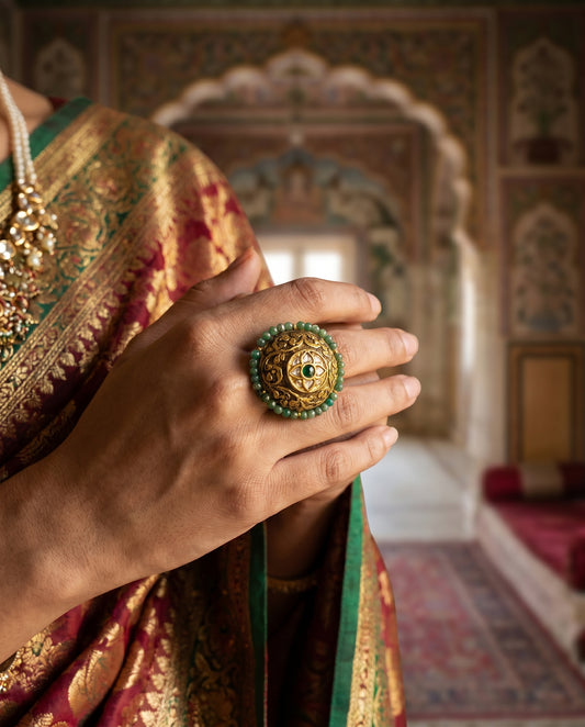 Jharoka Antique intricate ring with gold band | Vama Gears