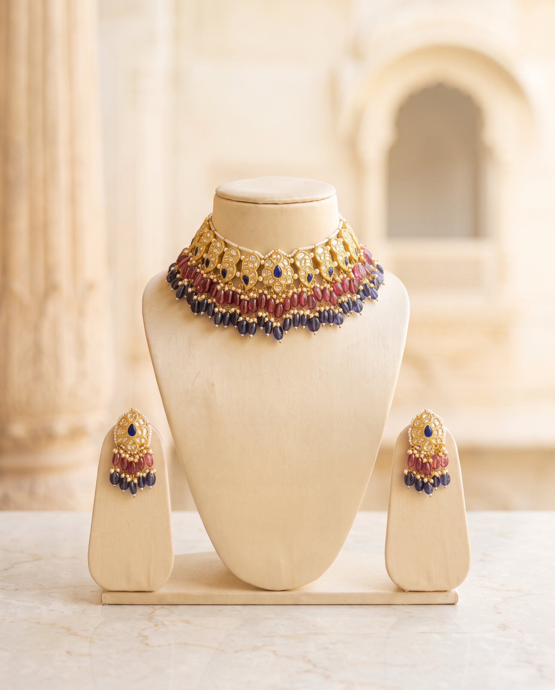 Handcrafted 22kt Gold Green Drop Set with 5 Carat Certified Syndicate Polki and Green Semi Precious Stone Drops in Thapa Work