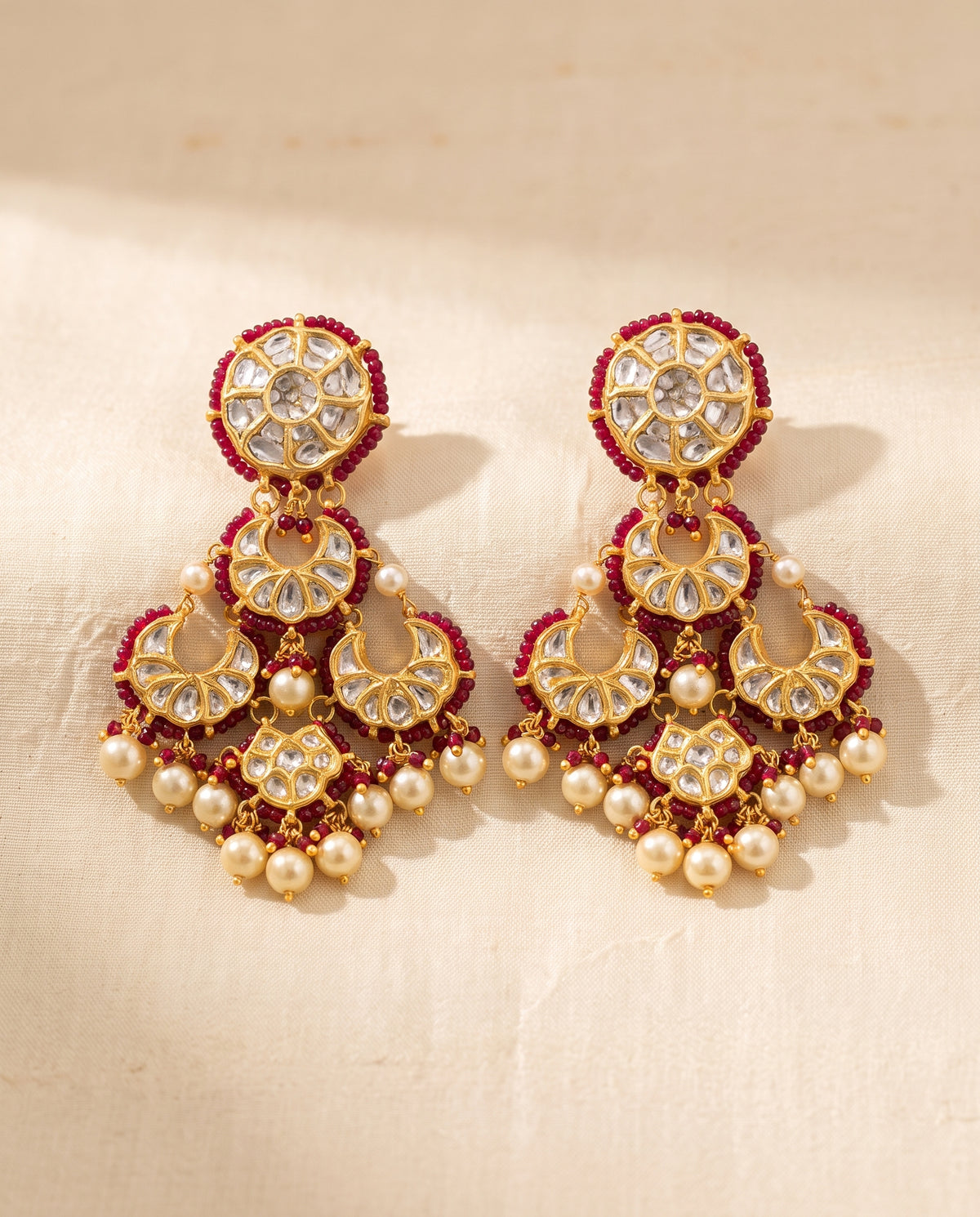 Handcrafted 22kt Gold Riyora Earrings with 6 Carat Certified Syndicate Polki in Thapa Work