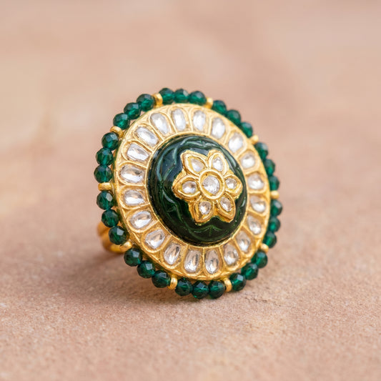 Jharoka Green cocktail ring | Vama Gears