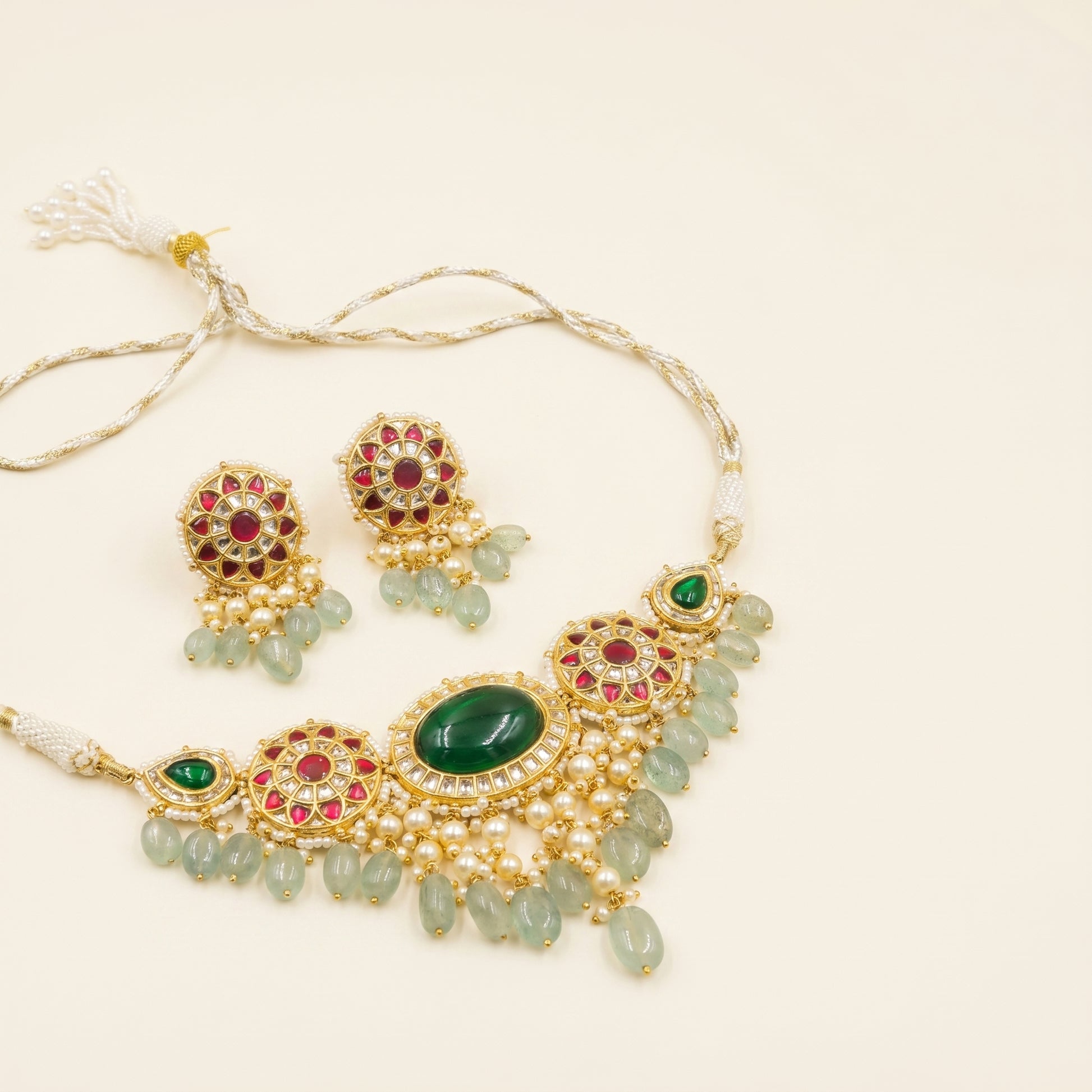 Jharoka Green small choker set | Vama Gears