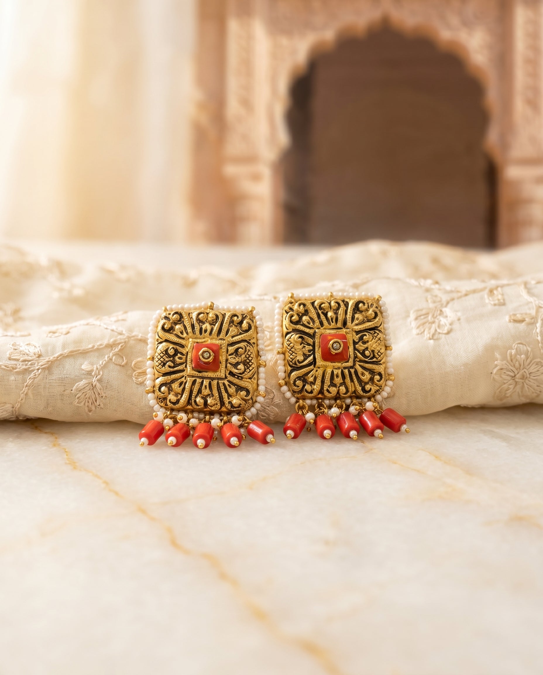 Jharoka Square temple earrings | Vama Gears