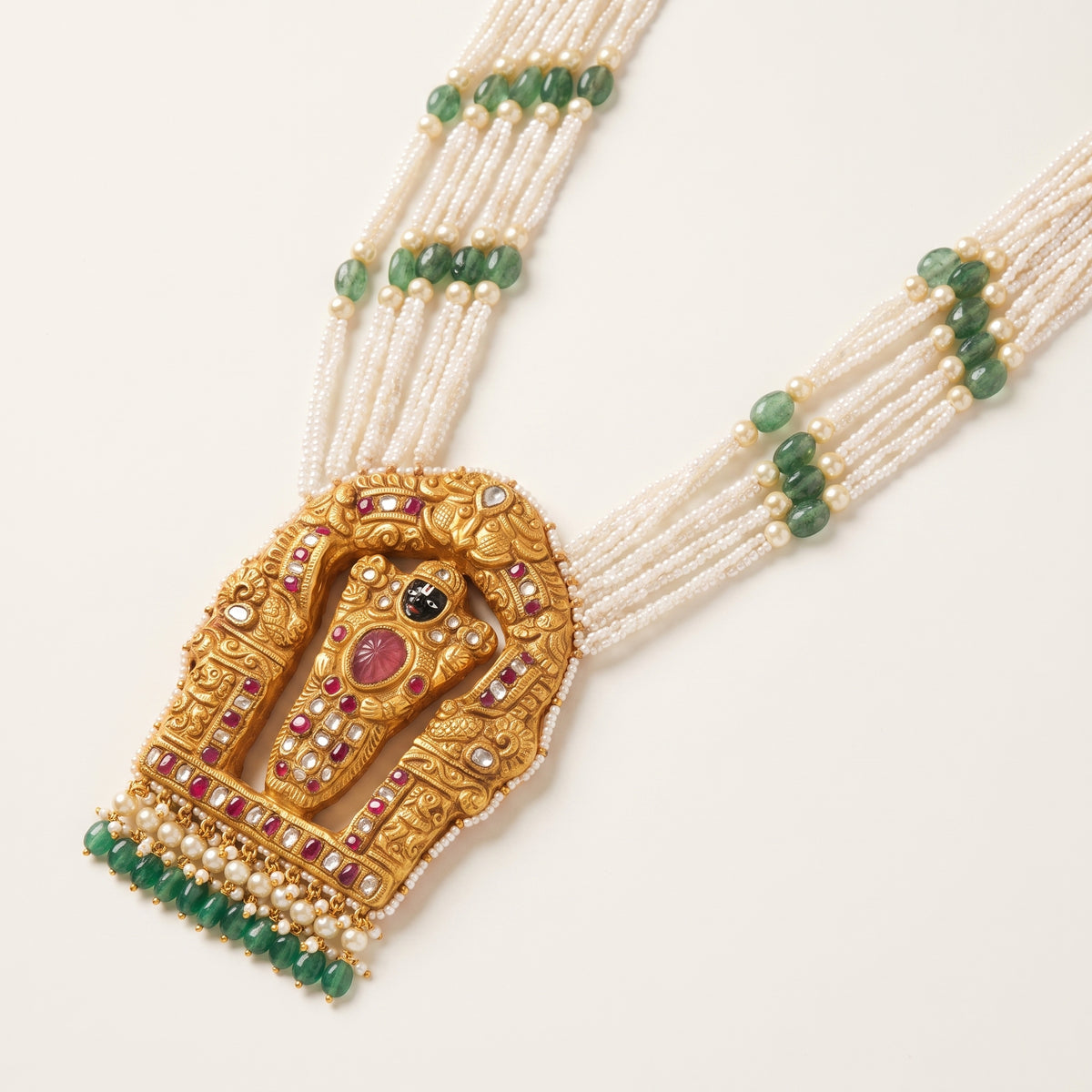 Handcrafted 22kt Gold Balaji Pendant with 4 Carat Certified Syndicate Polki in Devotional Thapa Work