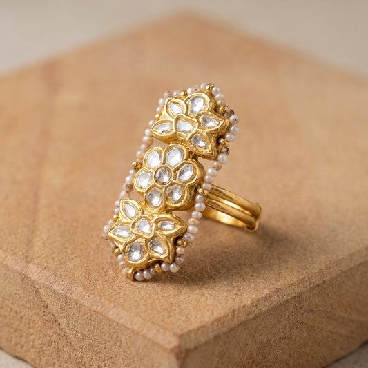 Jharoka Triple flower ring | Vama Gears