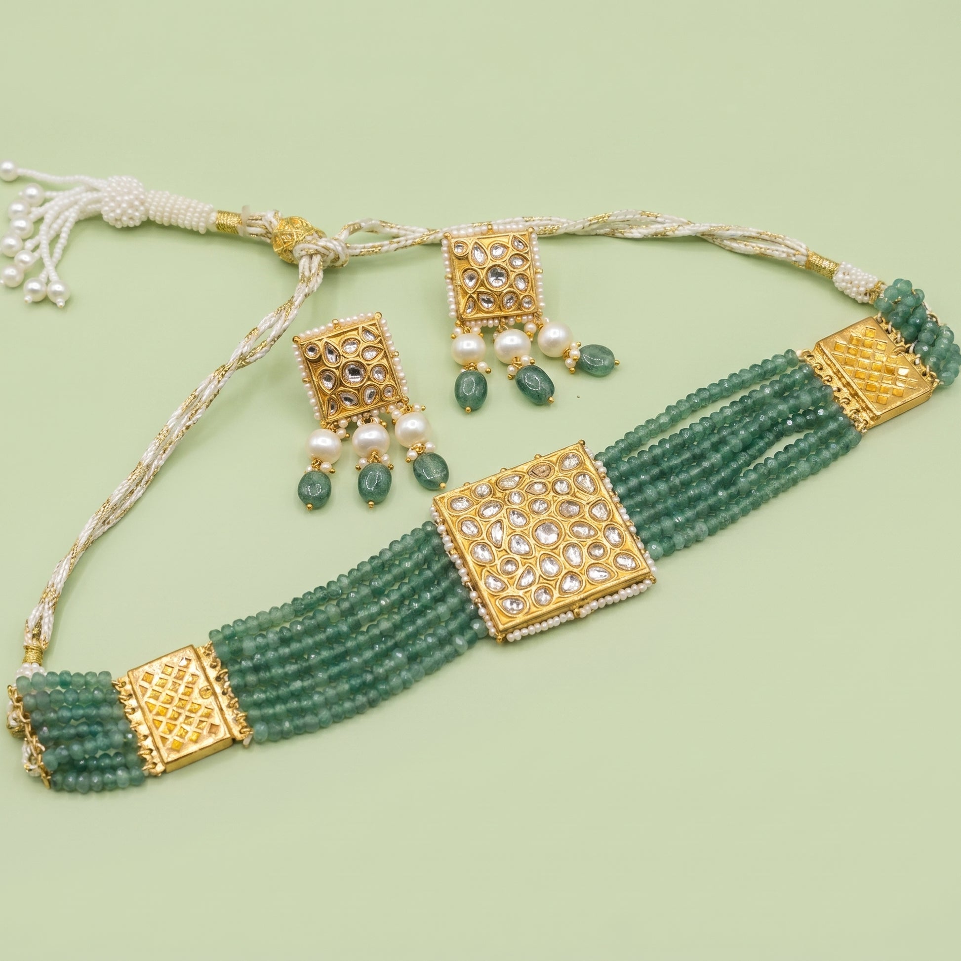 Jharoka Green bracelet cum choker set | Vama Gears