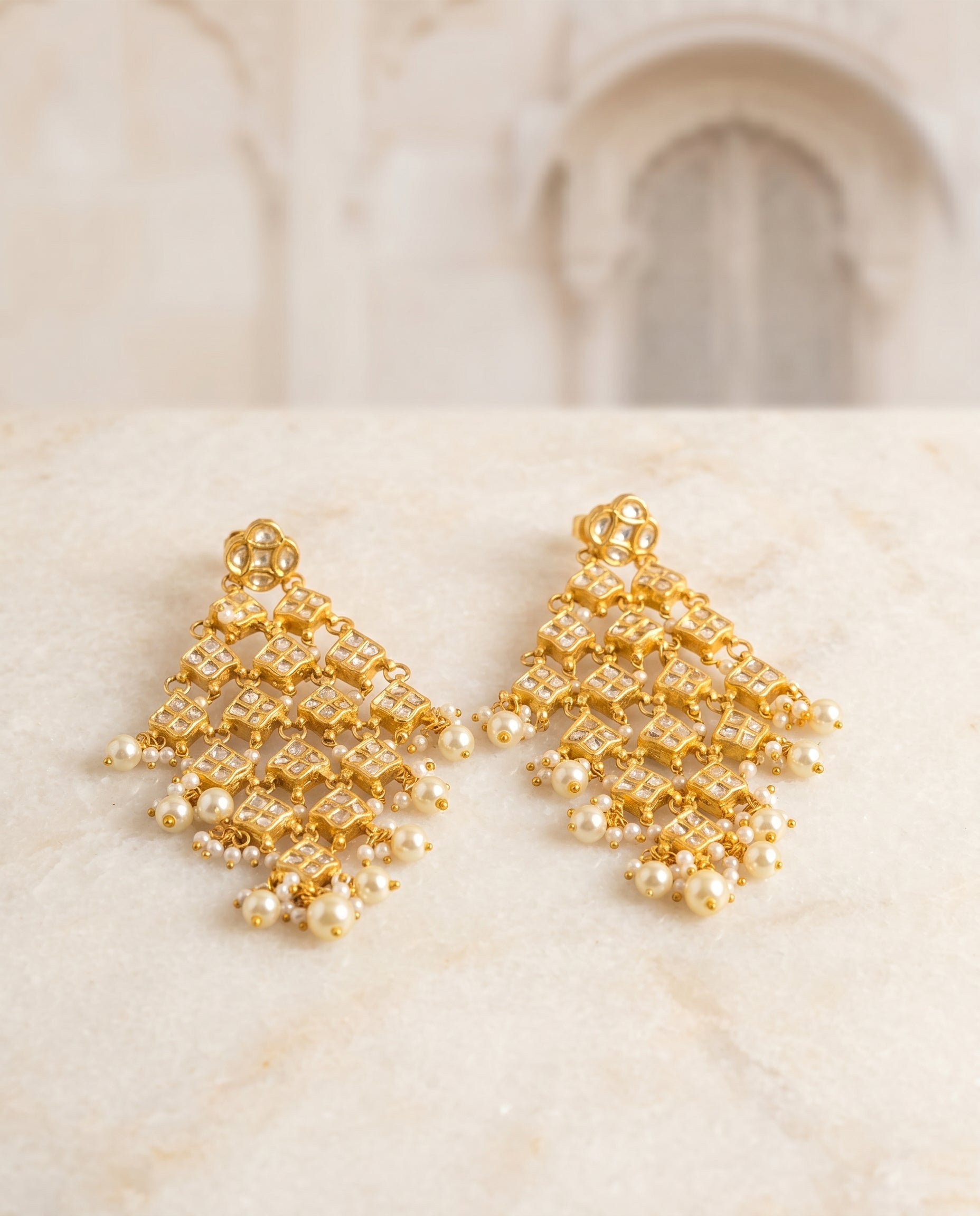 Jharoka Diamond shaped earrings | Vama Gears