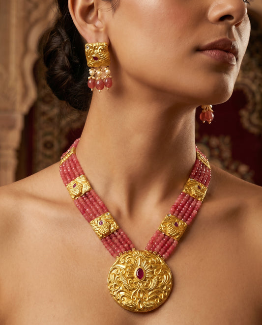 Jharoka Pink round haar set | Vama Gears