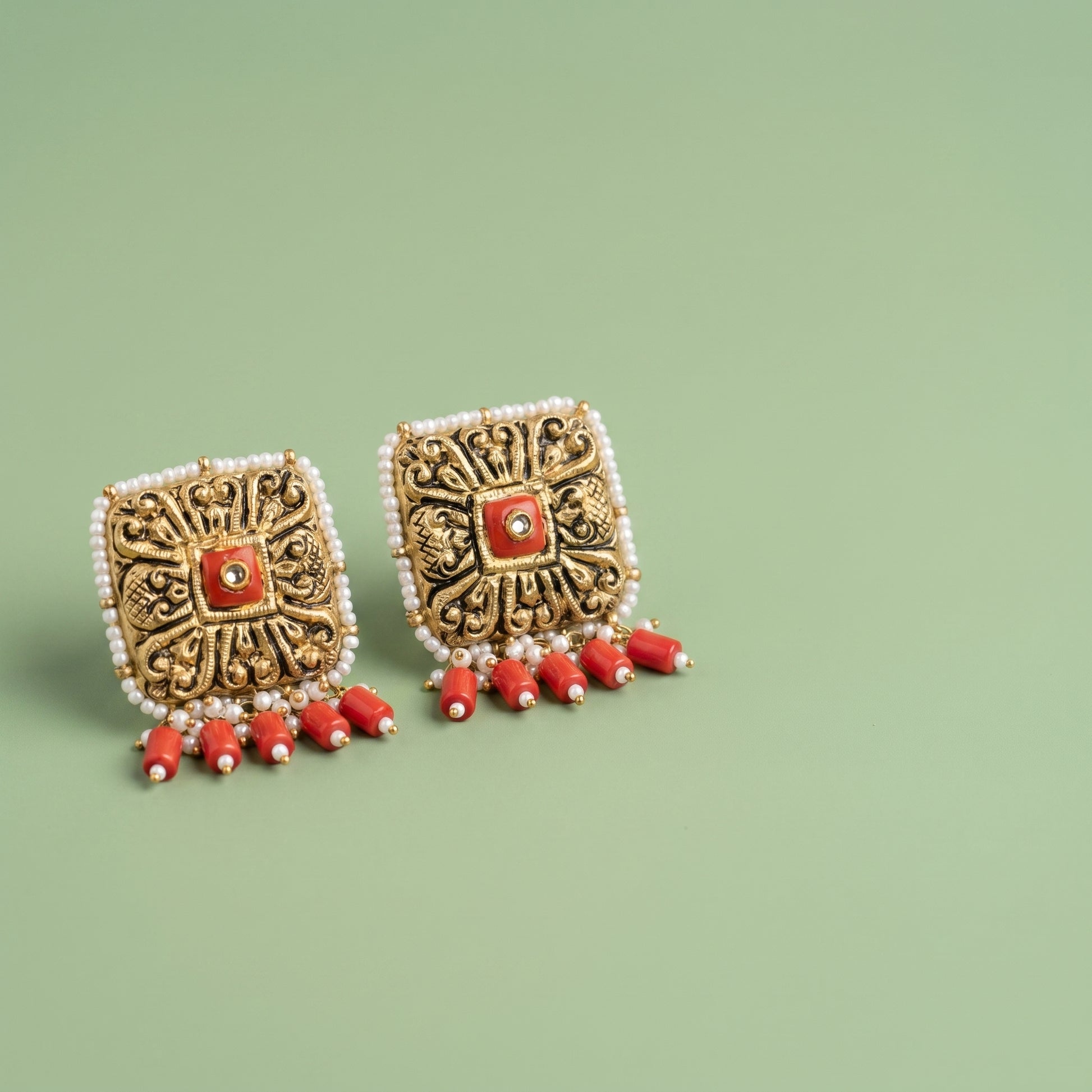 Jharoka Square temple earrings | Vama Gears