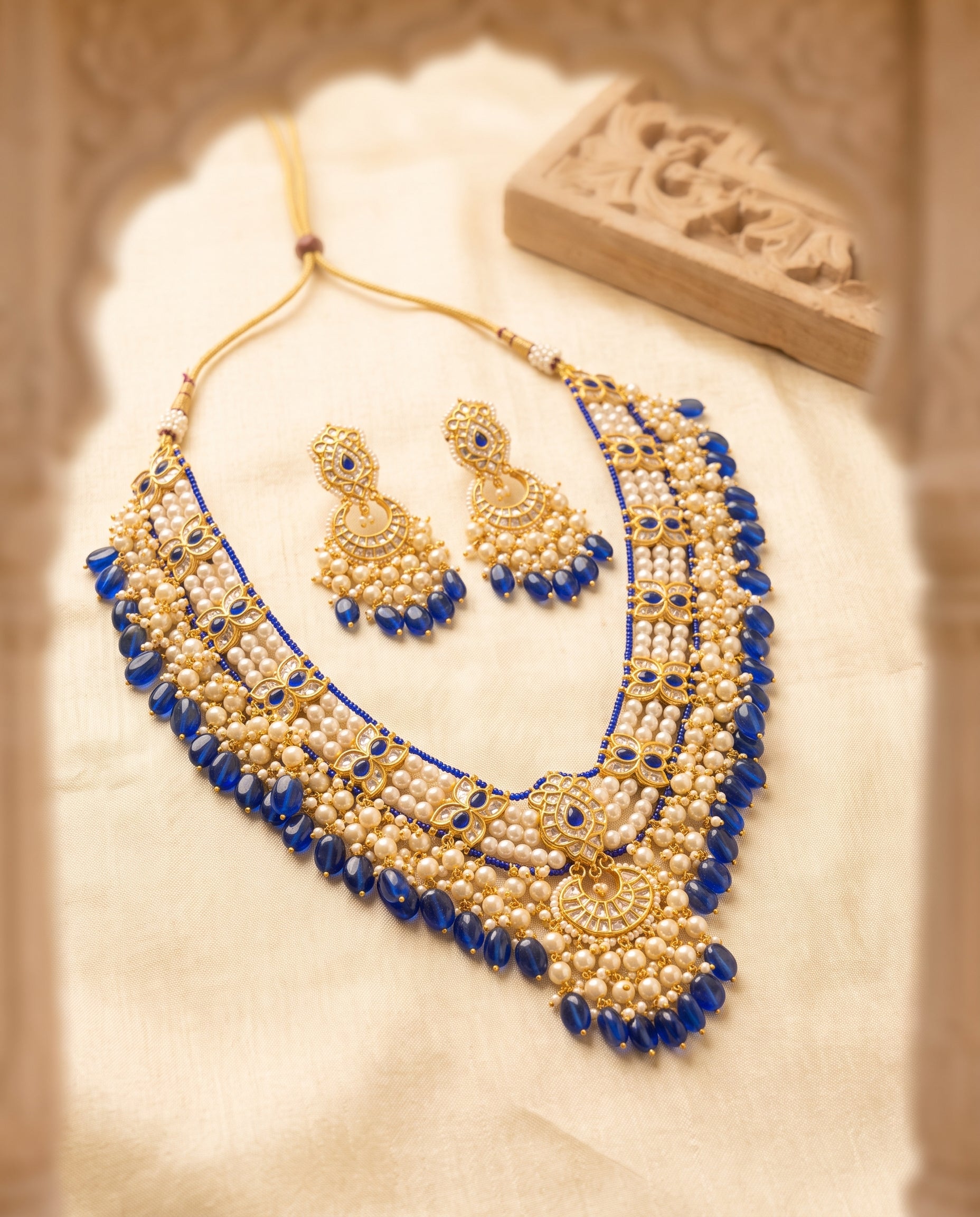 Handcrafted 22kt Gold V Haar Set with 6 Carat Certified Syndicate Polki in Elegant V-Drop Thapa Work