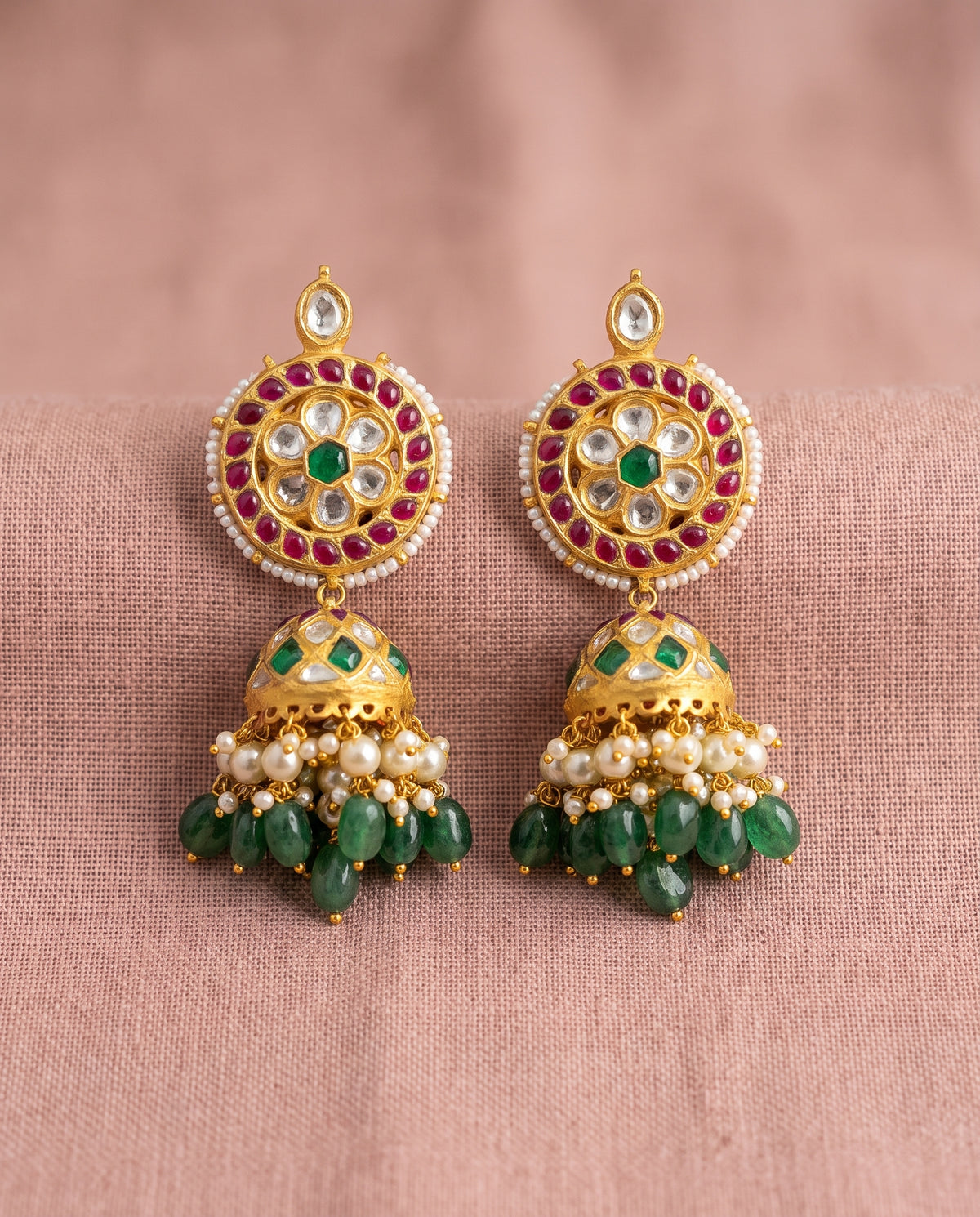 Handcrafted 22kt Gold Bottumala Jhumka with 3 Carat Certified Syndicate Polki in Traditional Jhumki Thapa Work