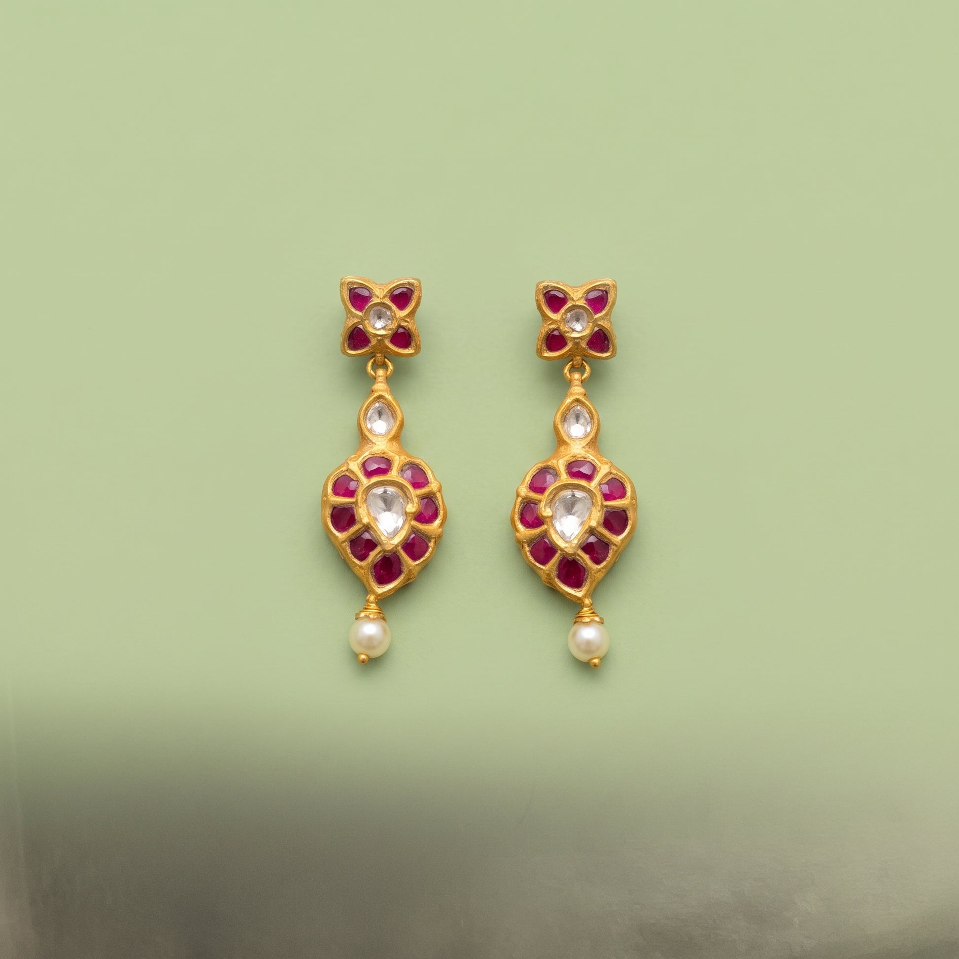 Handcrafted 22kt Gold Mango Earrings with Certified Syndicate Polki in Traditional Mango Keri Motif Thapa Work