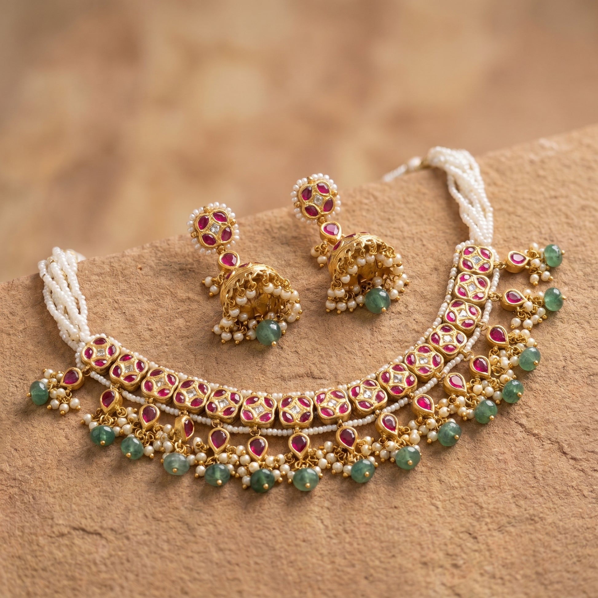Jharoka Red set necklace | Vama Gears