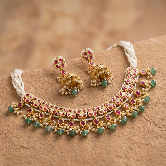 Jharoka Red set necklace | Vama Gears