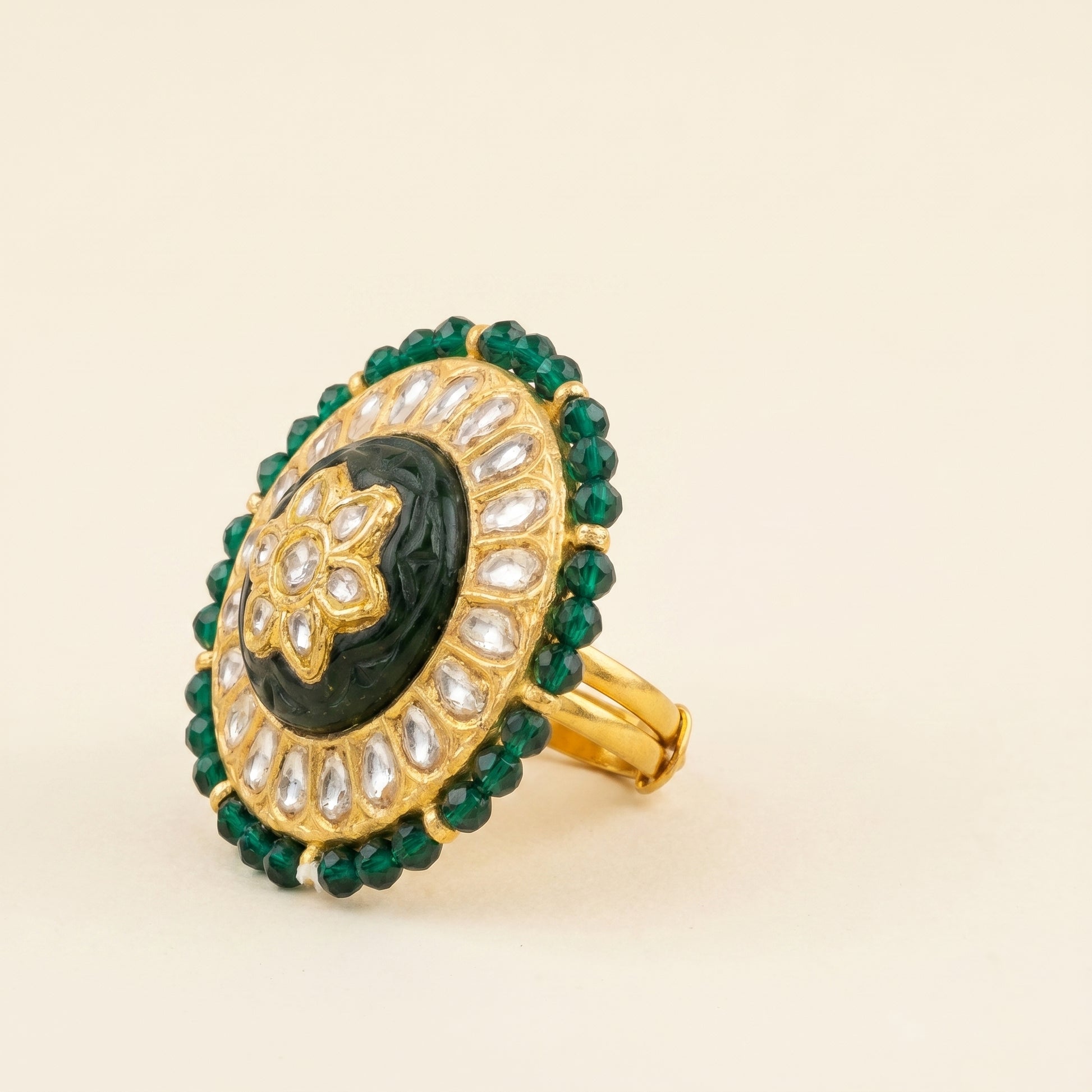 Jharoka Green cocktail ring | Vama Gears