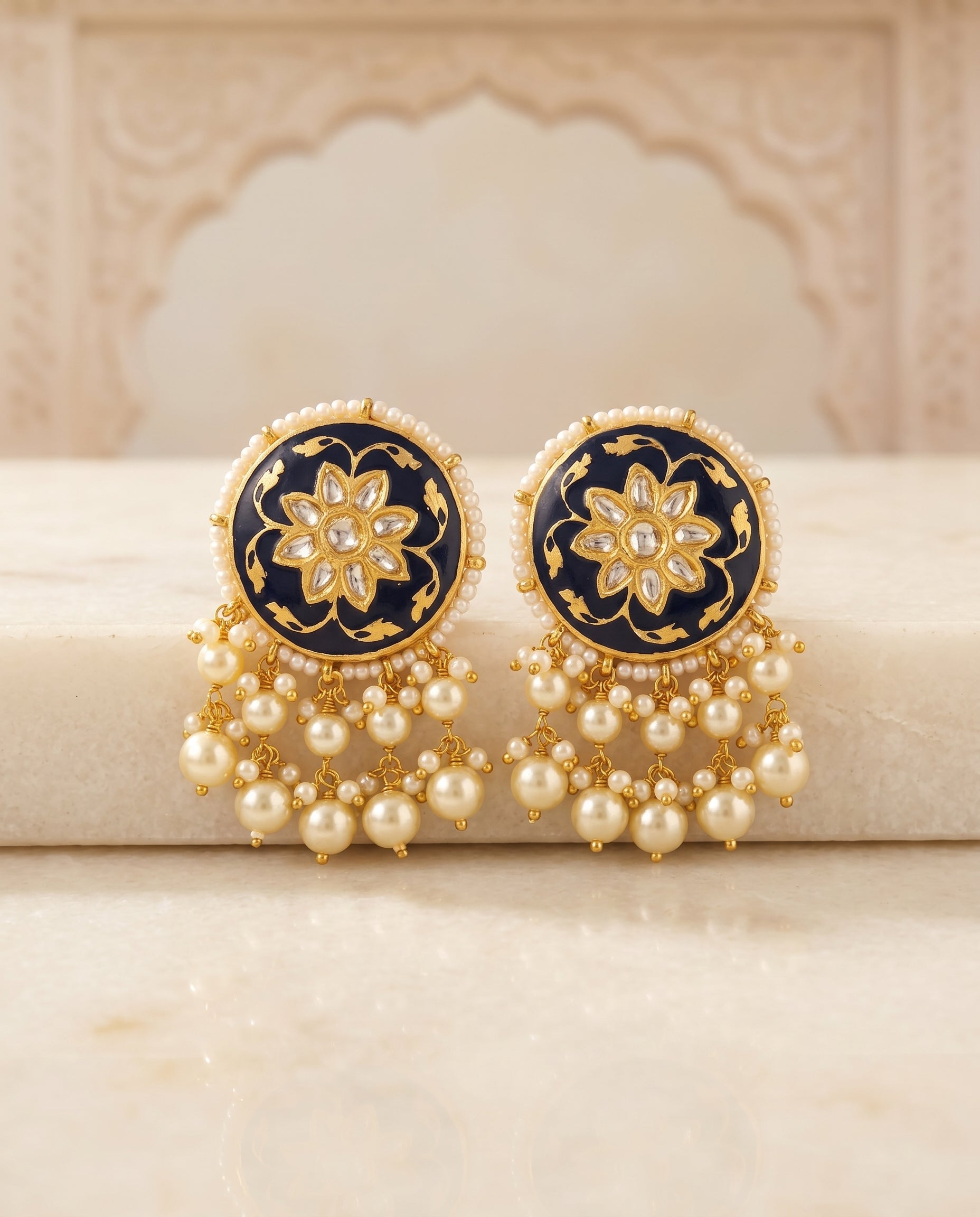 Handcrafted 22kt Gold Meenakari Studs with 2 Carat Certified Syndicate Polki and Meenakari Enamel Work in Thapa Work