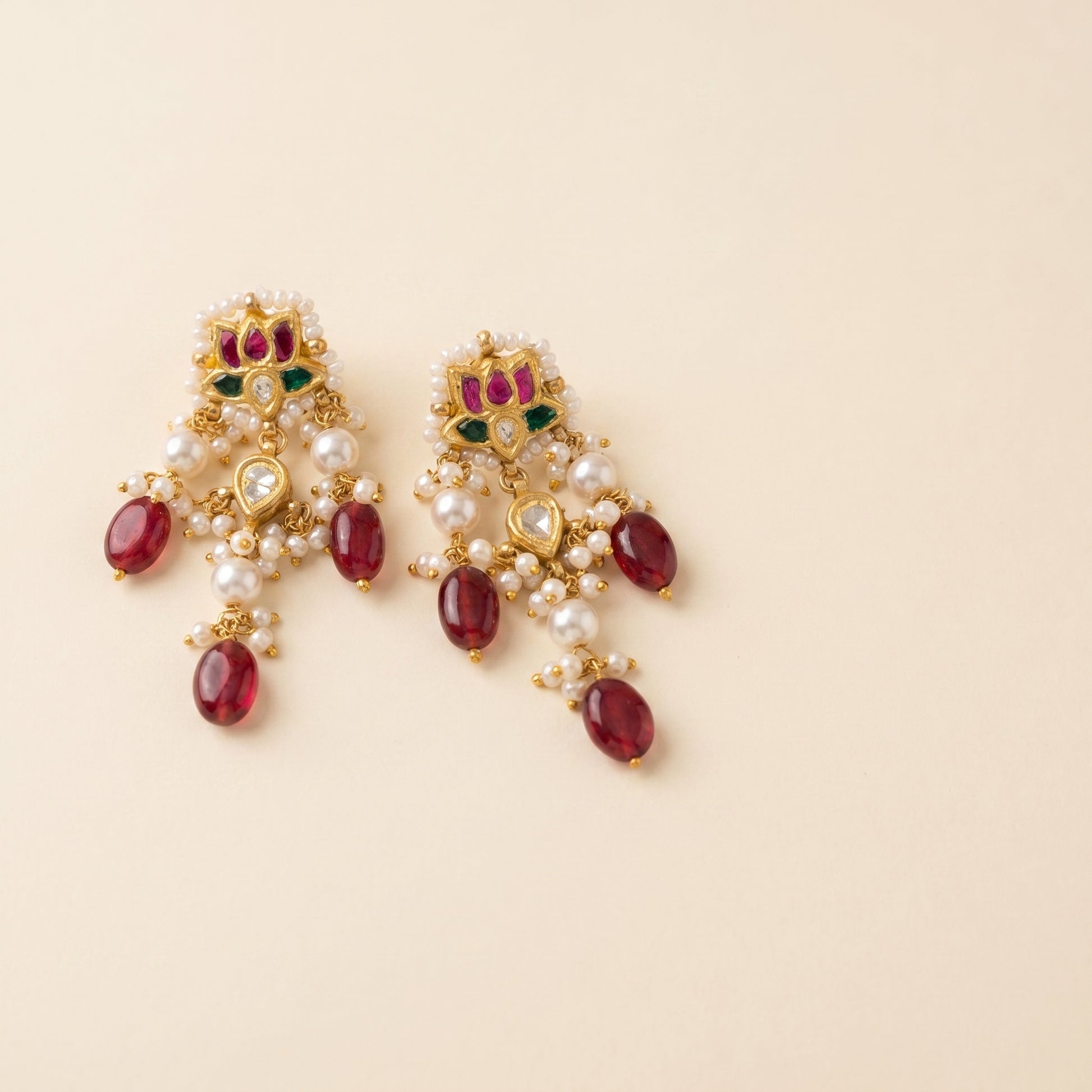 Jharoka Maroon lotus earrings | Vama Gears