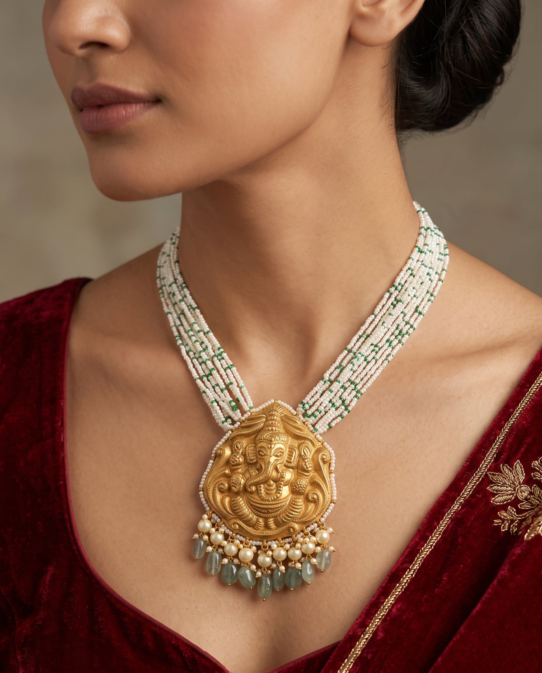 Handcrafted 22kt 916 Hallmarked Gold Ganesh Pendant with Lord Ganesha Motif in Traditional Thapa Work