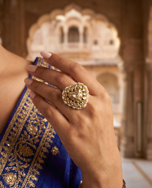 Jharoka Heart uncut polki ring | Vama Gears