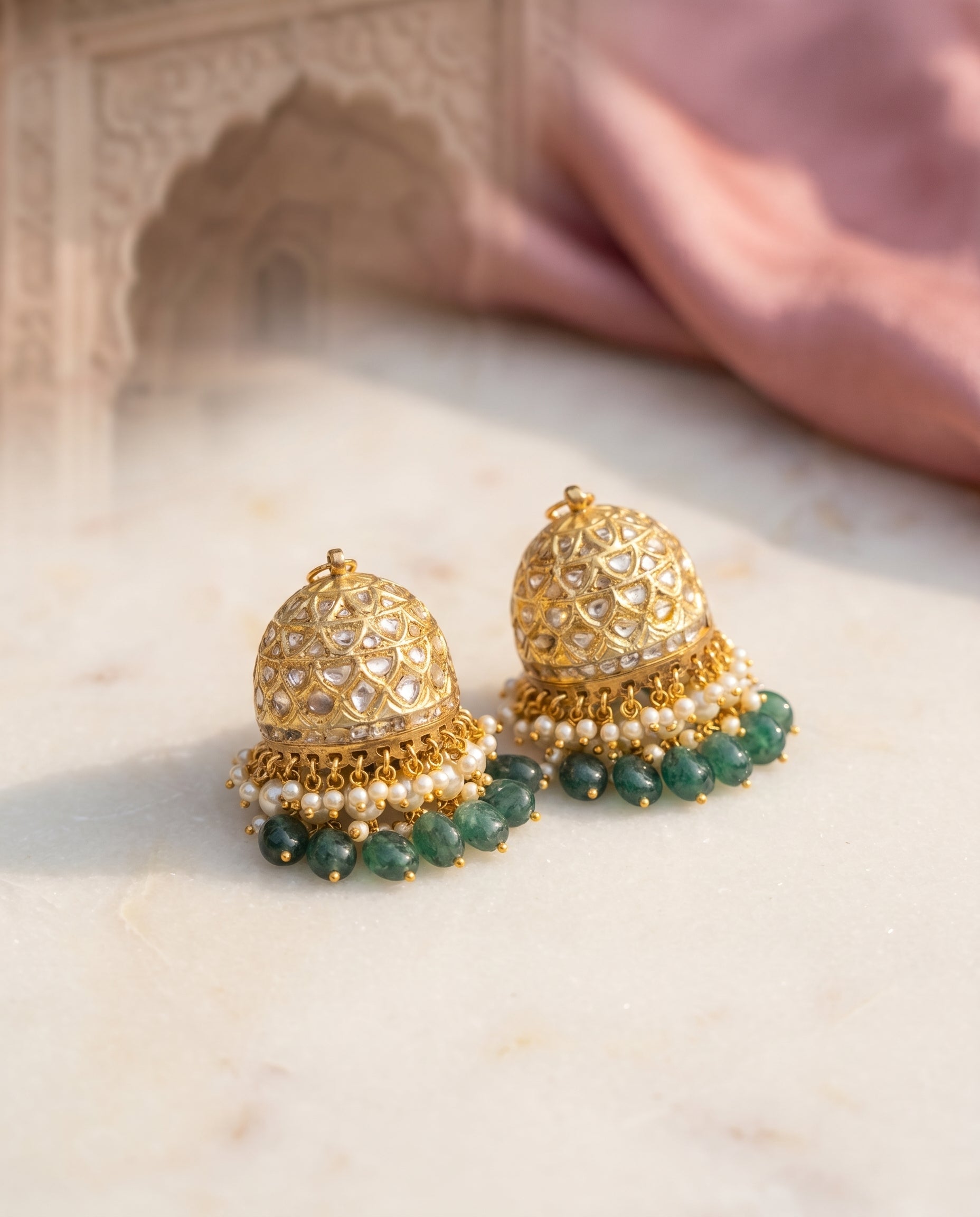 Jharoka White jhumkas | Vama Gears
