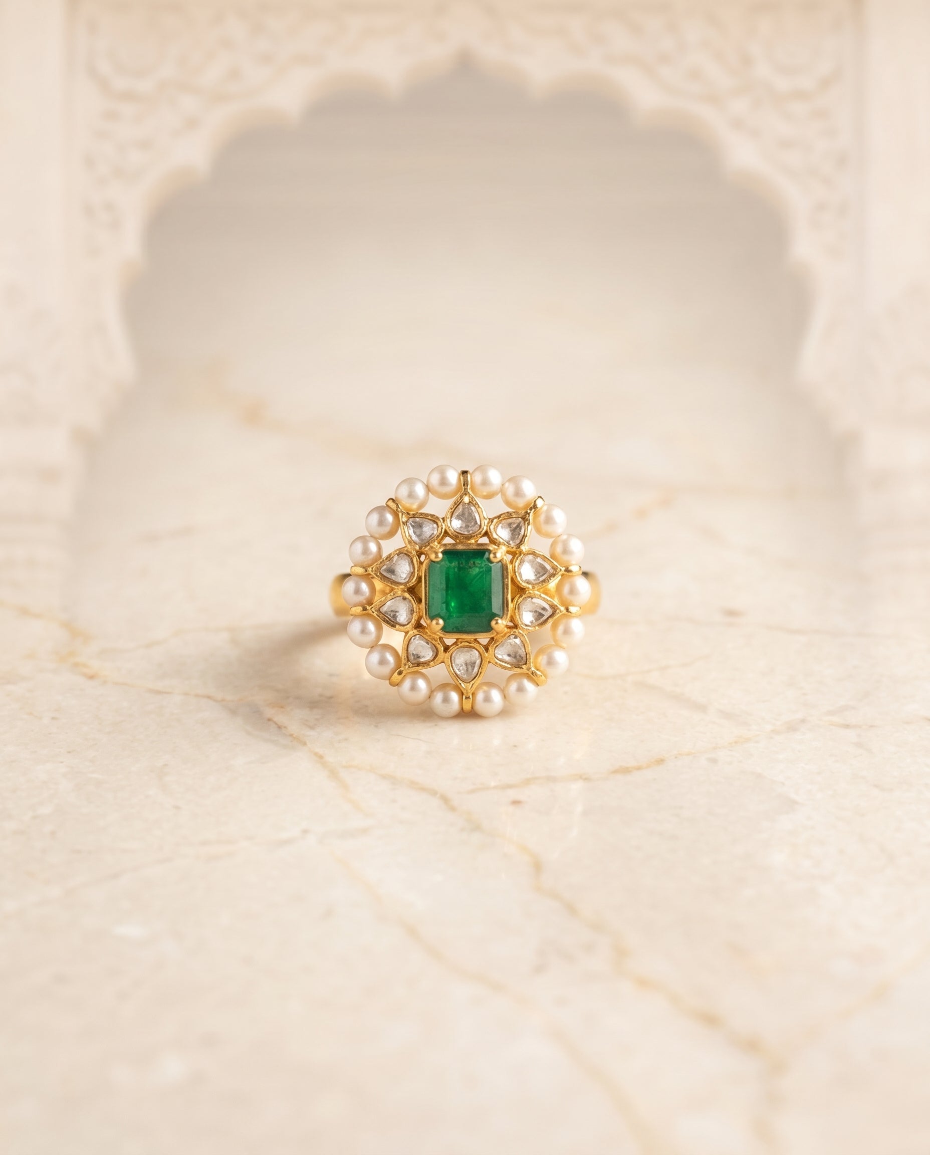 Jharoka Star ring green | Vama Gears