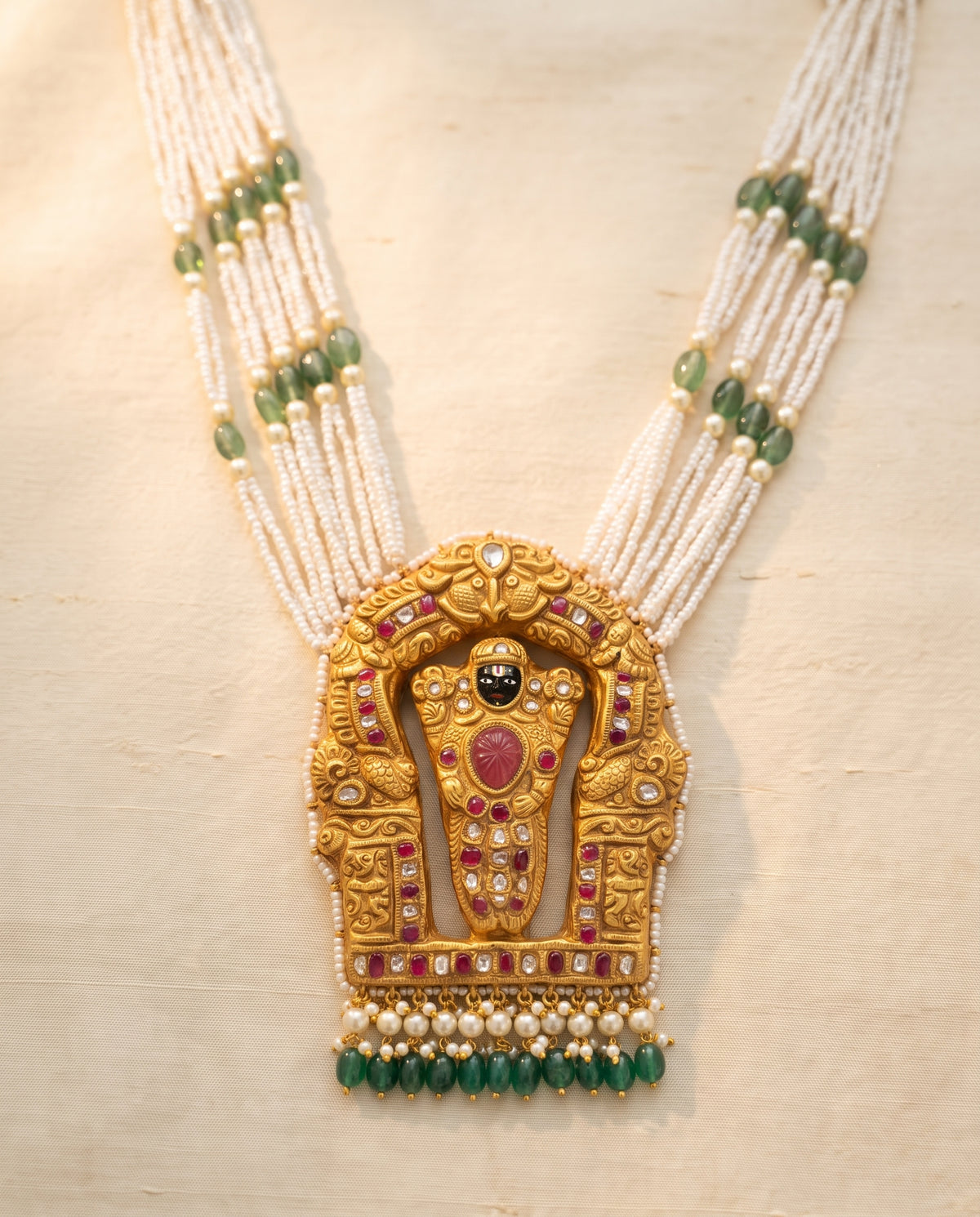 Handcrafted 22kt Gold Balaji Pendant with 4 Carat Certified Syndicate Polki in Devotional Thapa Work