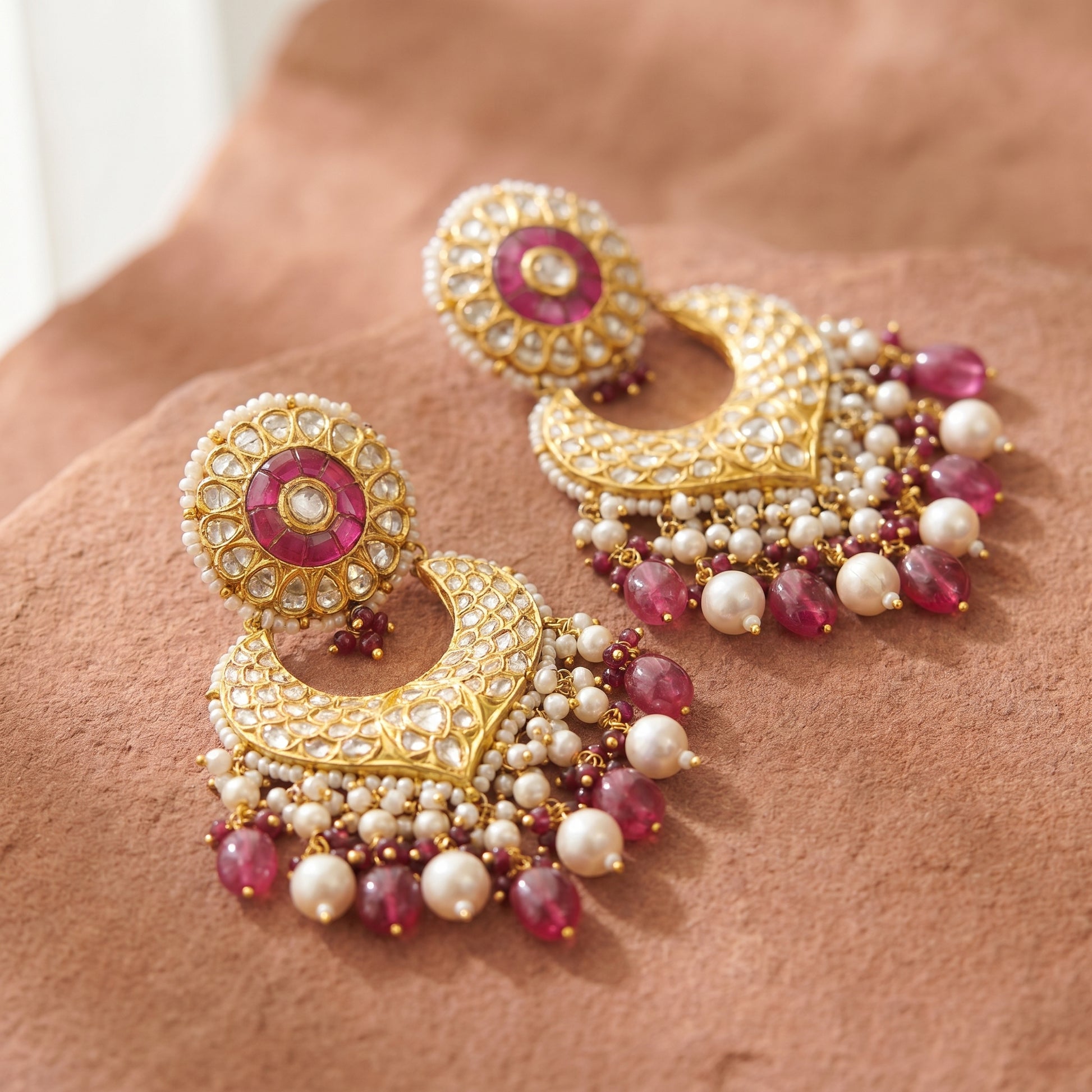 Jharoka Round pink chandballis | Vama Gears