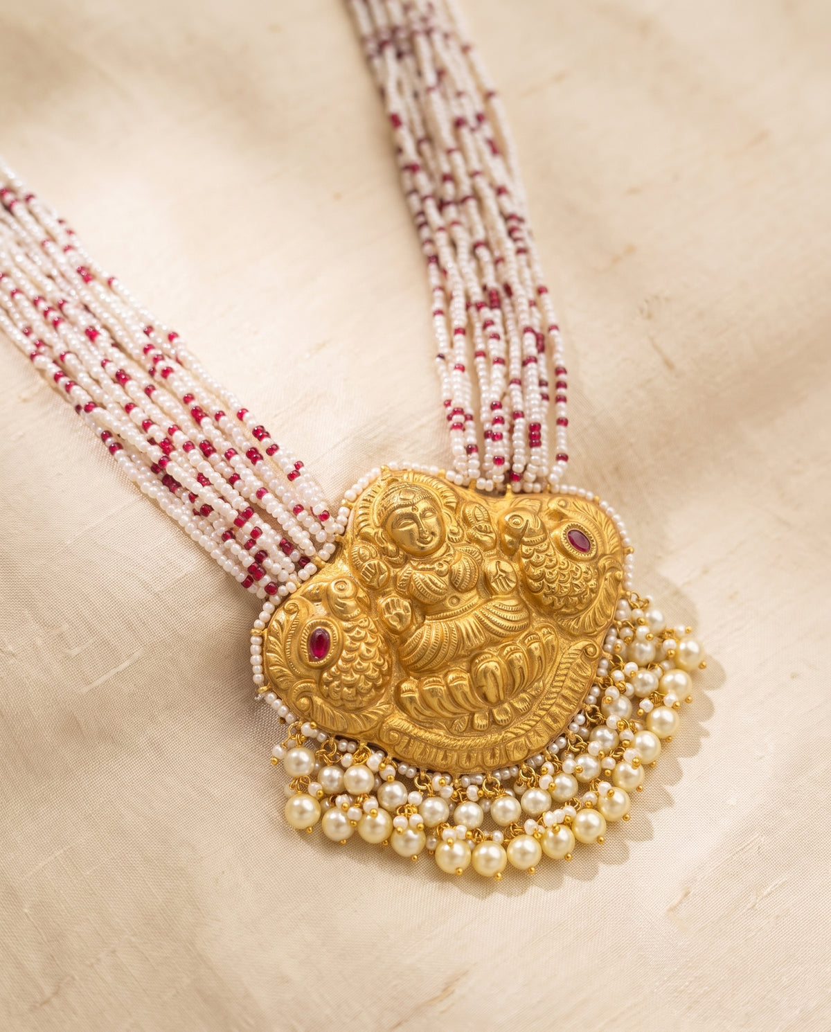 Handcrafted 22kt Gold Lakshmi Pendant with Goddess Lakshmi Motif and Certified Syndicate Polki in Devotional Thapa Work