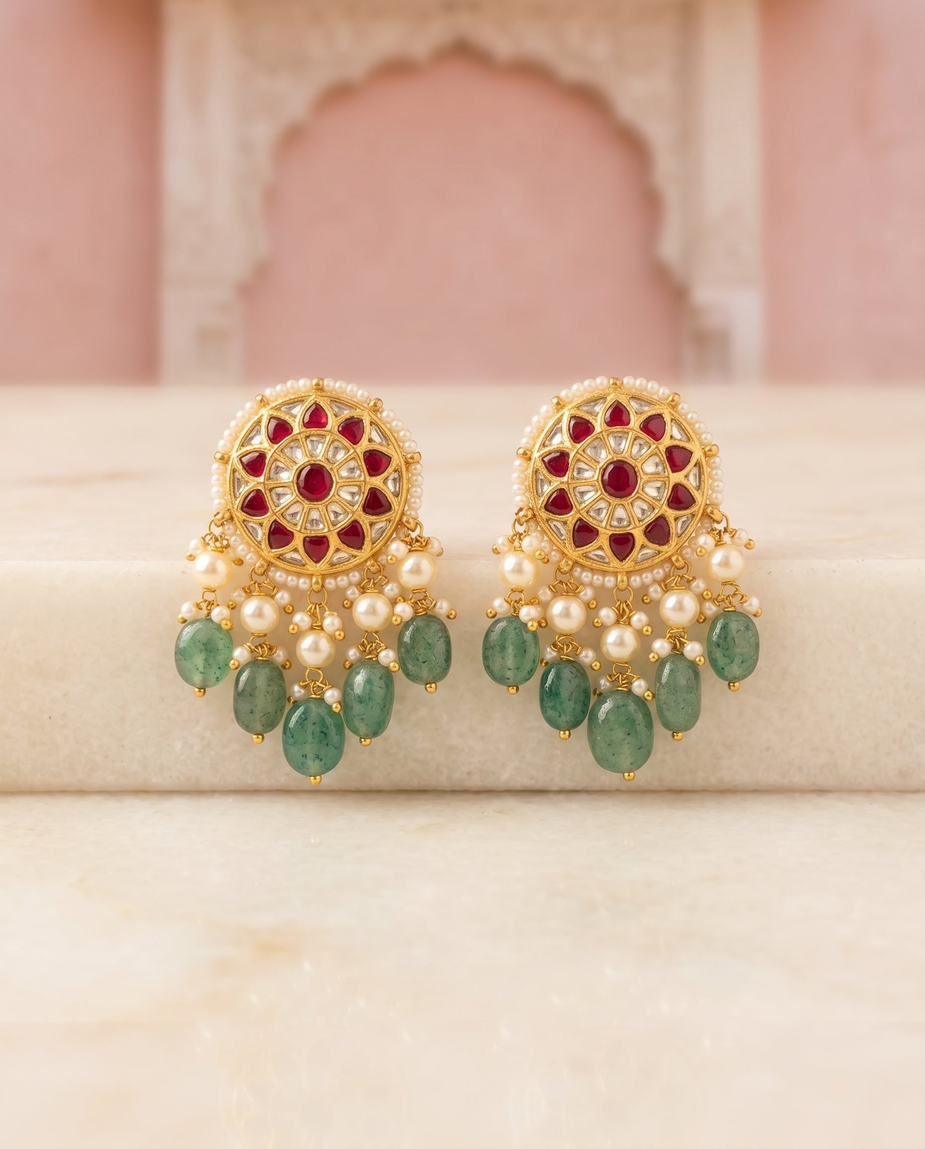 Handcrafted 22kt Gold Sun Earrings with 2 Carat Certified Syndicate Polki in Radiating Sunburst Thapa Work