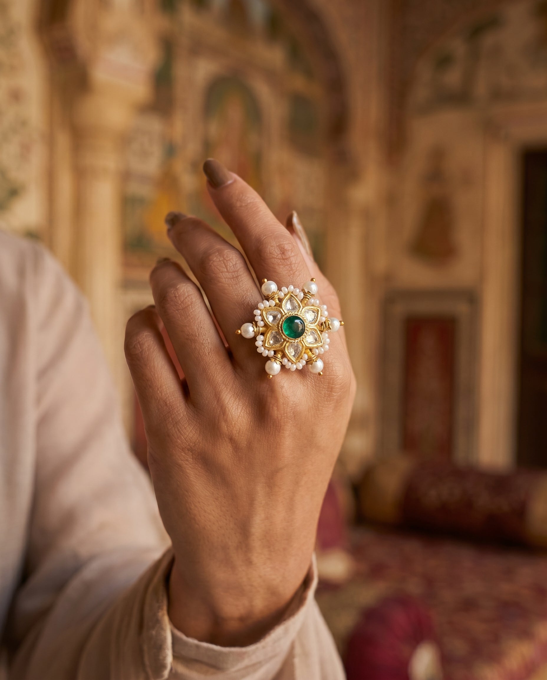 Jharoka Star ring green | Vama Gears