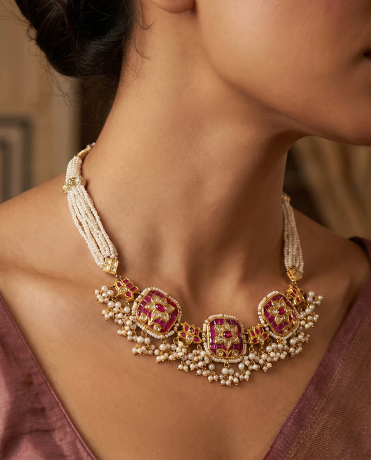 Jharoka Pink lotus set | Vama Gears
