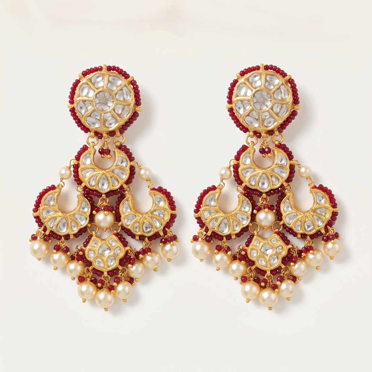 Handcrafted 22kt Gold Riyora Earrings with 6 Carat Certified Syndicate Polki in Thapa Work